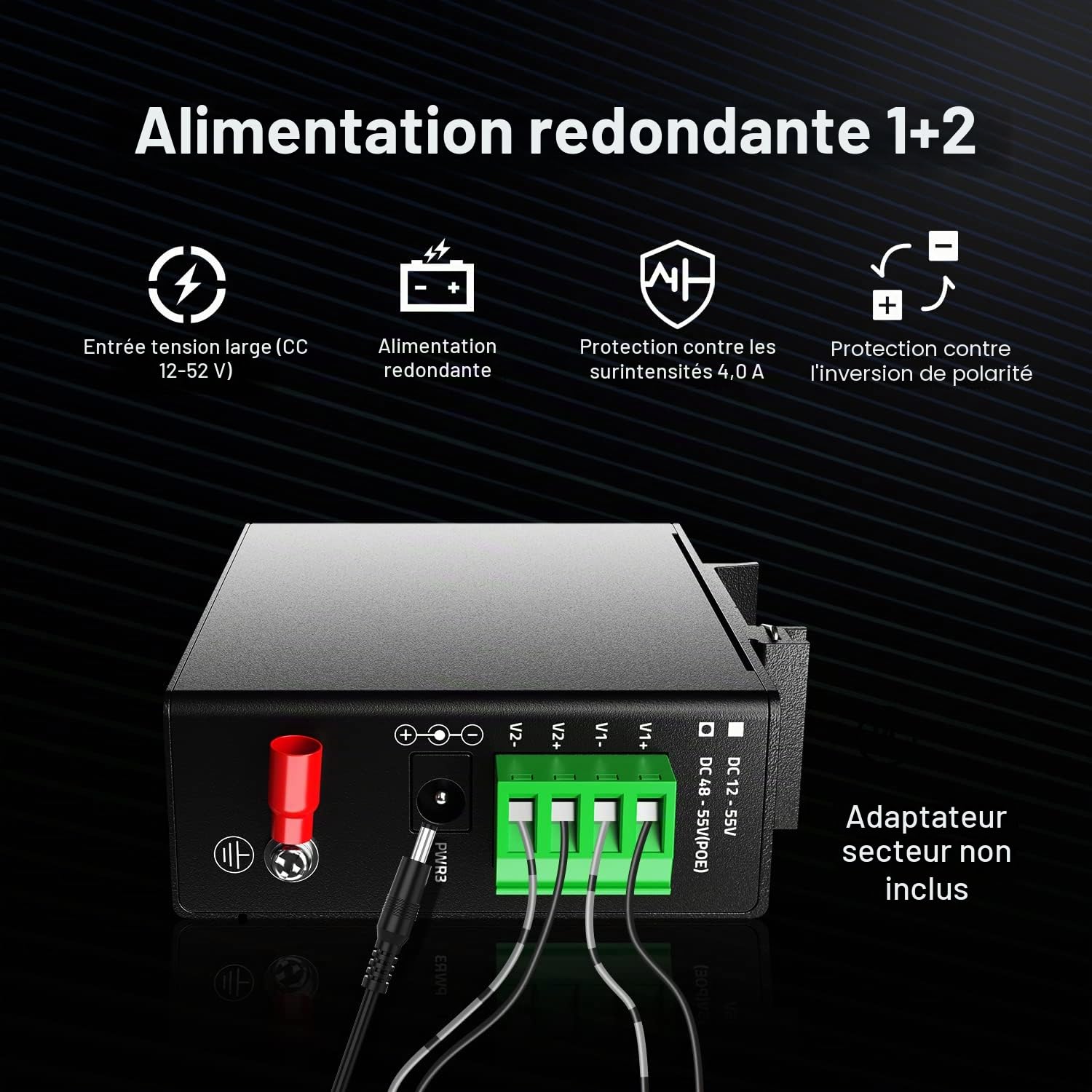 MokerLink Switch Industriel 5 Ports PoE+ sur Rail DIN, 4 Ports PoE+ IEEE802.3af/at, 1 Liaison Montante, Fast Ethernet 10/100 Mbps, Rail DIN et Montage Mural Inclus