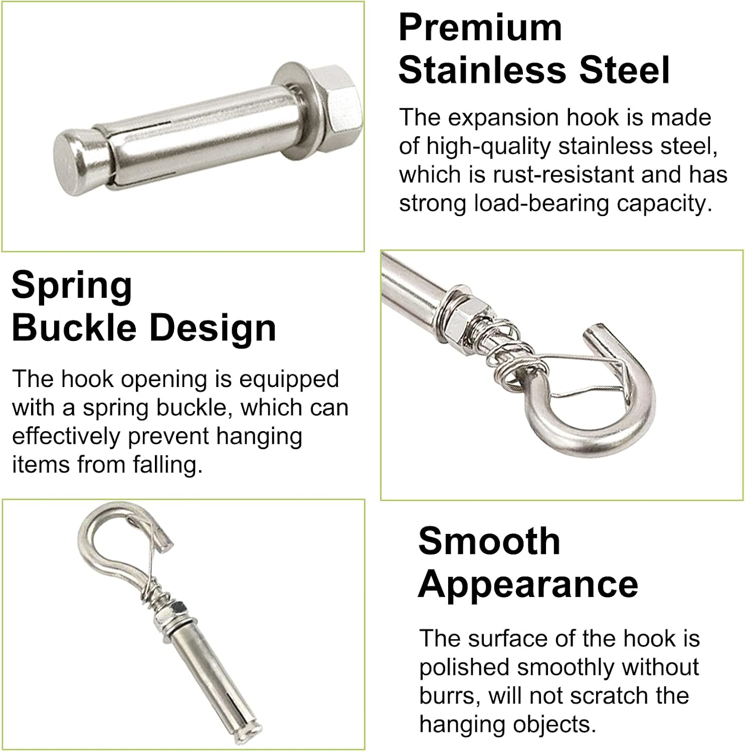 UFURMATE Expansion Hooks, 4Pcs Stainless Steel M8 Expansion Screw Bolts