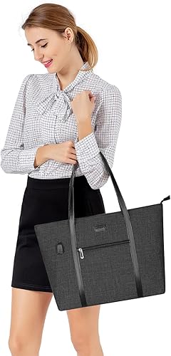 Miniatura 6 de MOSISO Bolsa de mano para laptop con puerto USB para mujer, compatible con MacBook, portátil de 17-17.3 pulgadas y Chromebook, bolsa de trabajo para