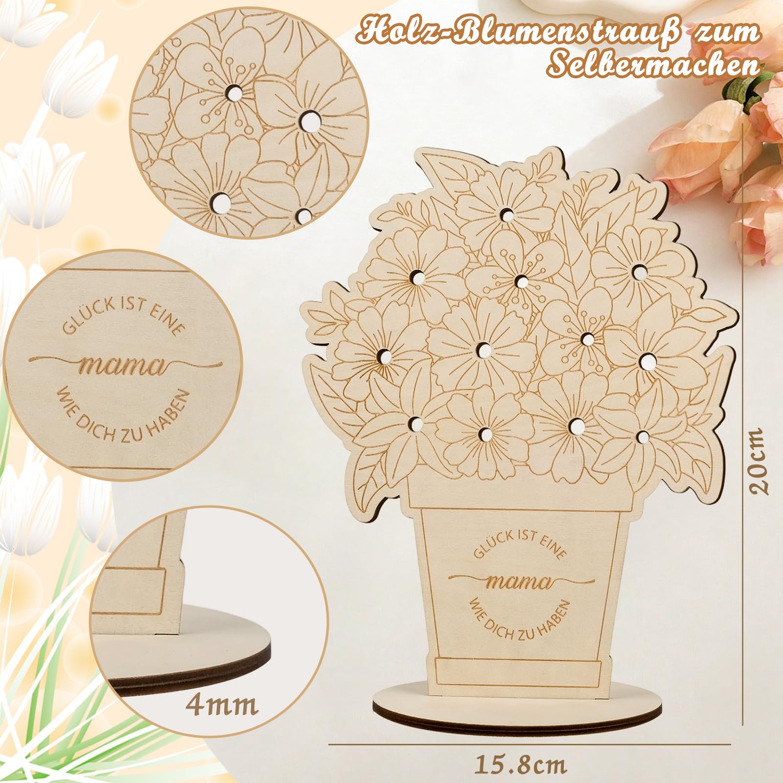 Bouquet de fleurs en bois kit de bricolage avec gravure décoration en bois