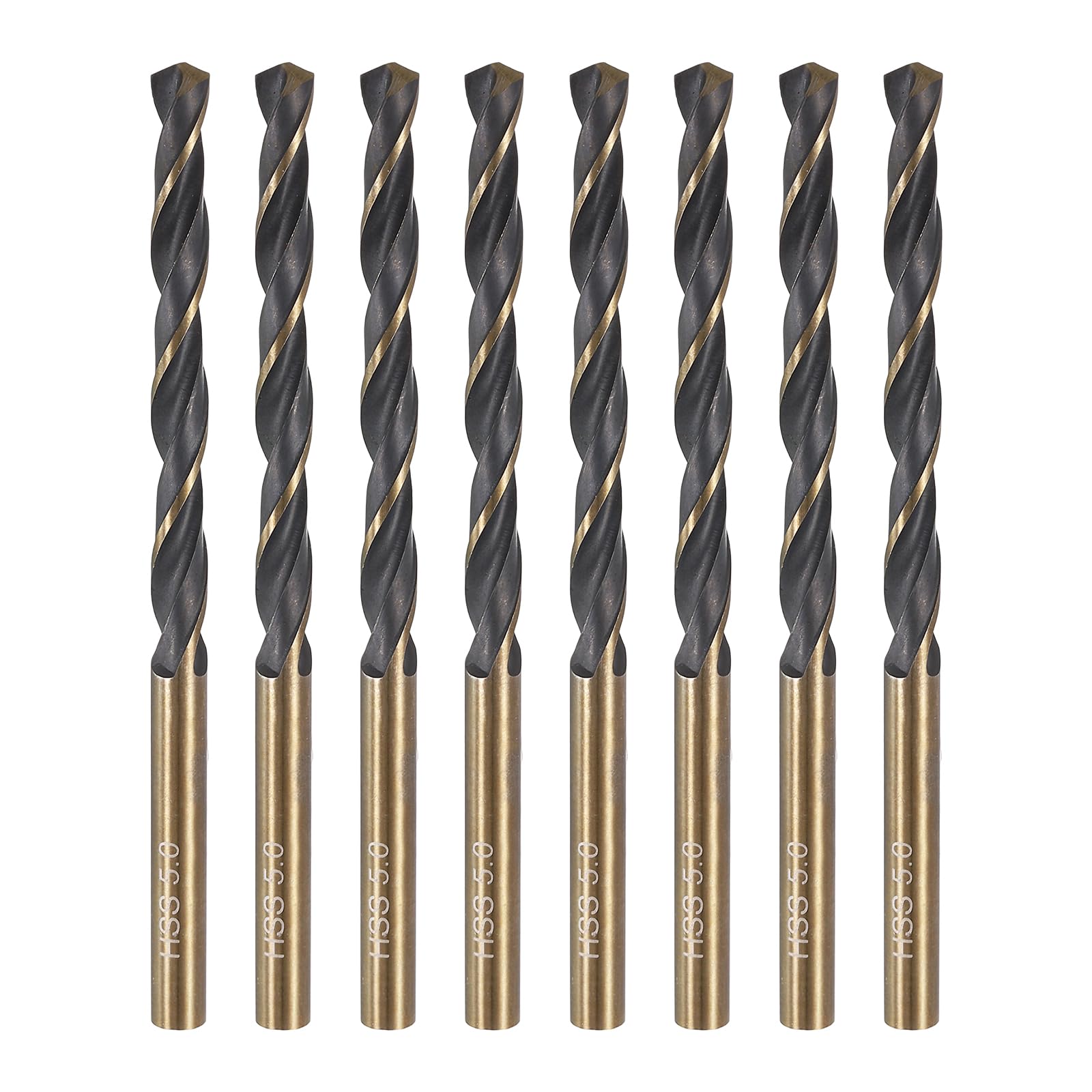 sourcing map 8pcs Reduced Shank Twist Drill Bit 5mm Dia 5mm Shank High Speed Steel M2 Black and Gold Oxide Finish Drill Bits for Drilling Hard Metals, Stainless Steel, Cast Iron