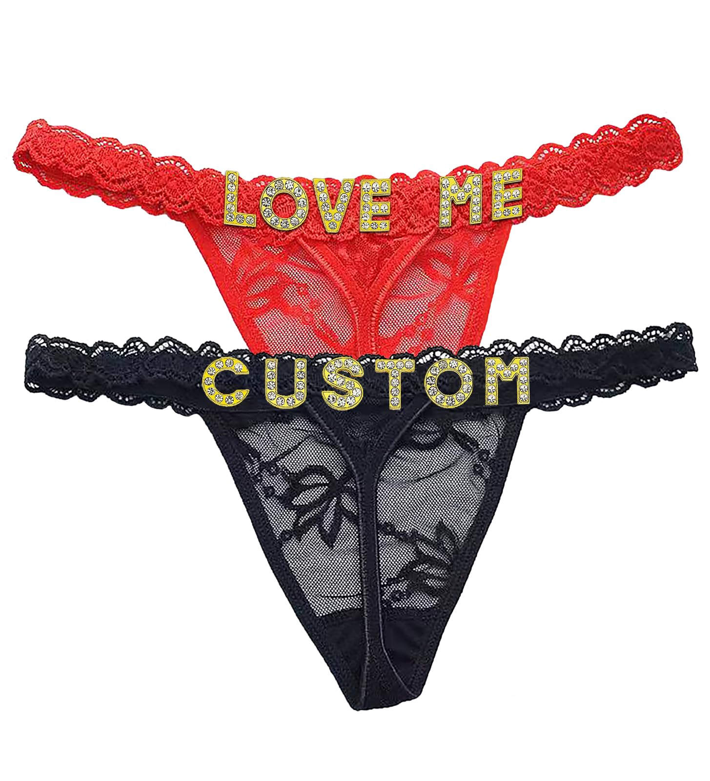 2-Pack Custom Thong With Gold Letters Thongs for Women Custom Sexy Lace Thongs Personalized Thong