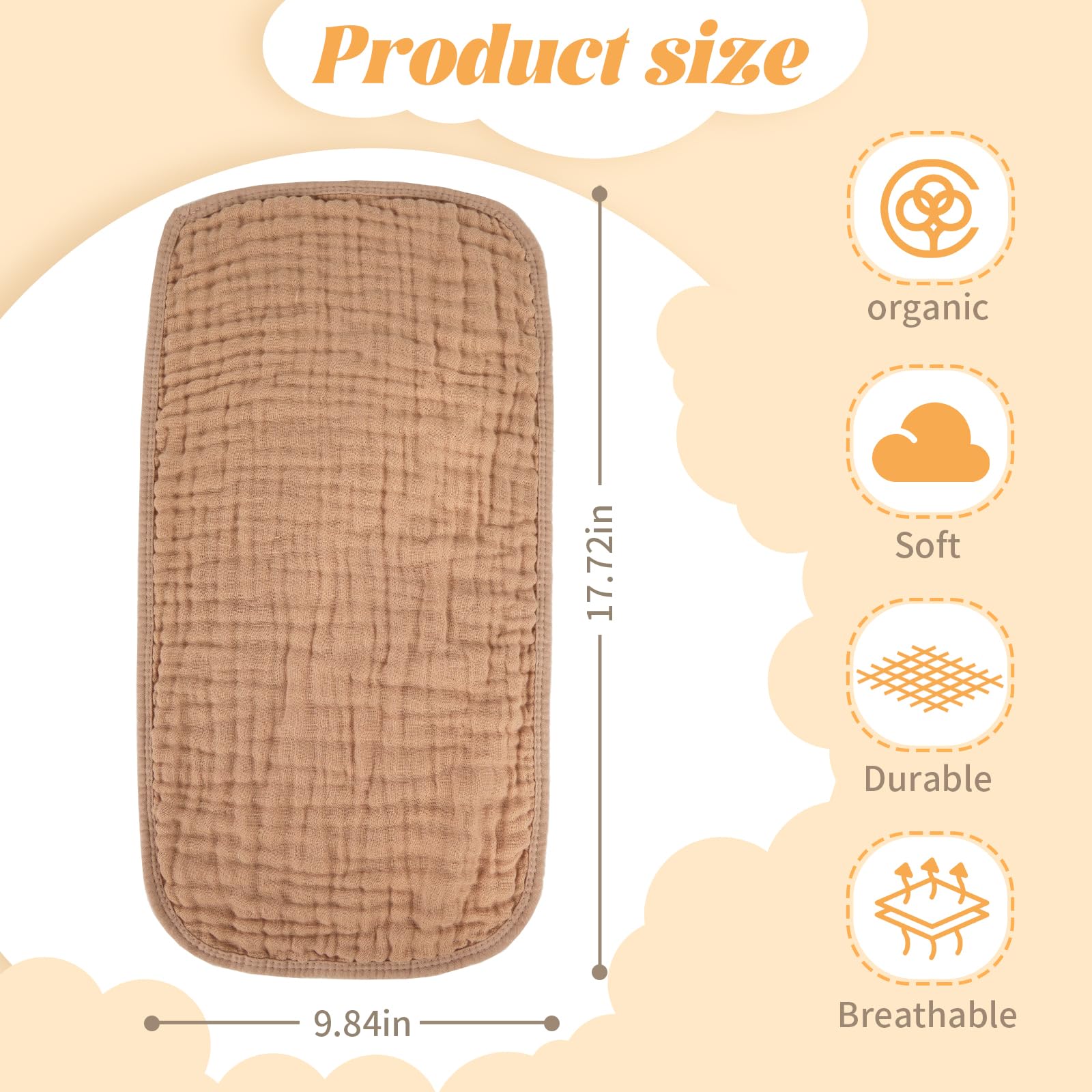 Muslin Burp Cloths 100% Cotton Baby Burp Cloths Soft, Absorbent 10x20 inches for Girls and Boys Baby Essentials - 3