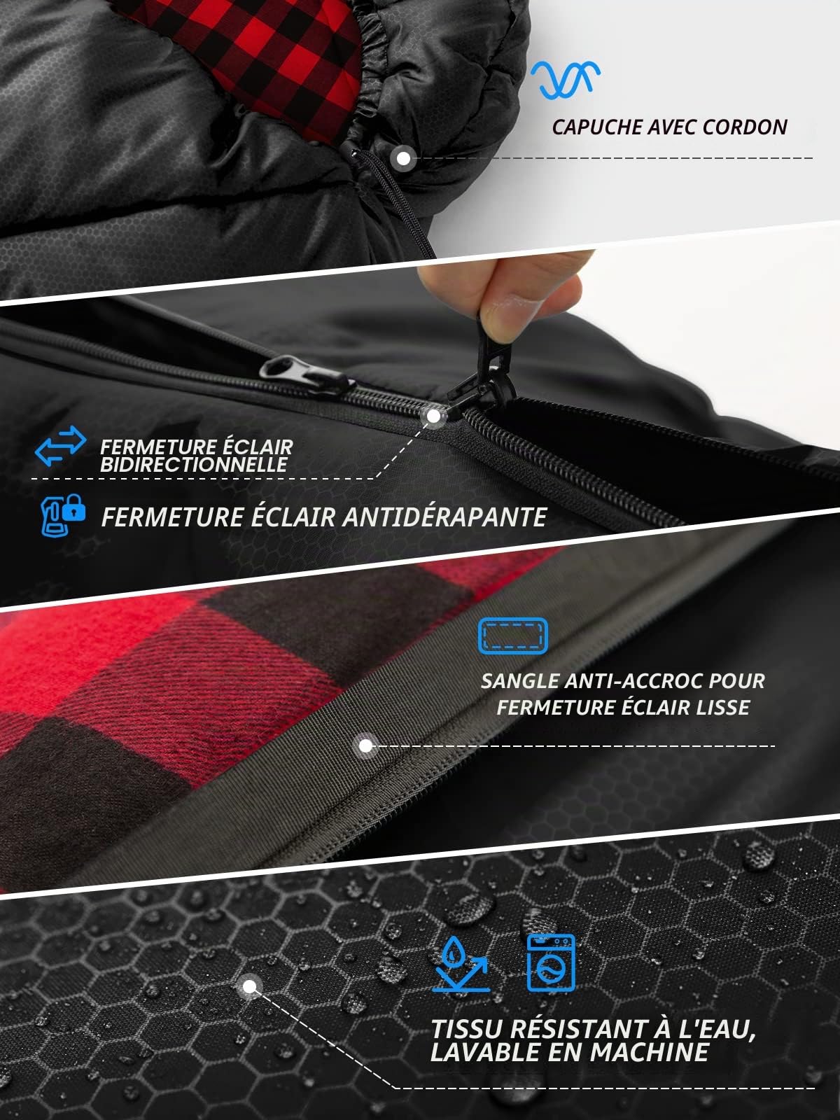 Bessport Sac de Couchage 3-4 Saisons en Flanelle Chaud Imperméable Ultra Léger pour Camping Randonnée
