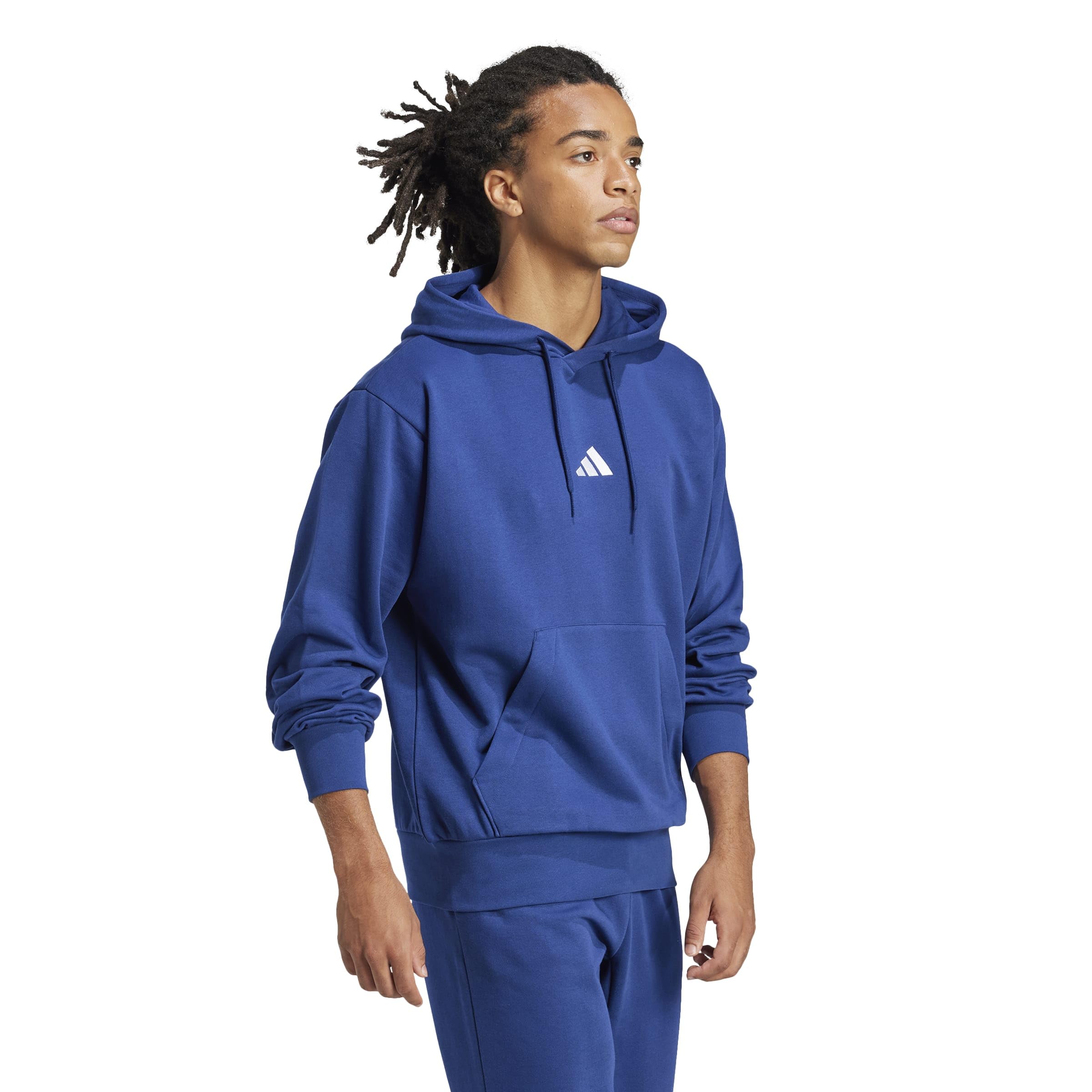 adidas Mężczyźni ESSENTIALS FEELCOZY FLEECE HOODIE, dark blue/white, L