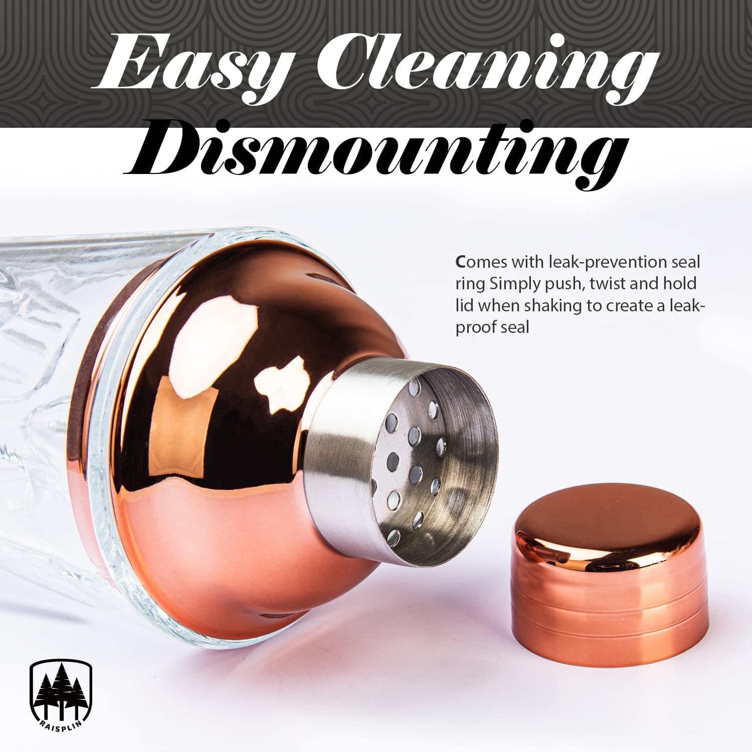 4 Pcs Glass Cocktail Shaker Set - Ideal for Home Bars, Birthday Celebrations & Gatherings, Including Glass Shaker, Extra Long Drink Muddler, 11" Cocktail Spoon and Double Jigger - Rose Gold