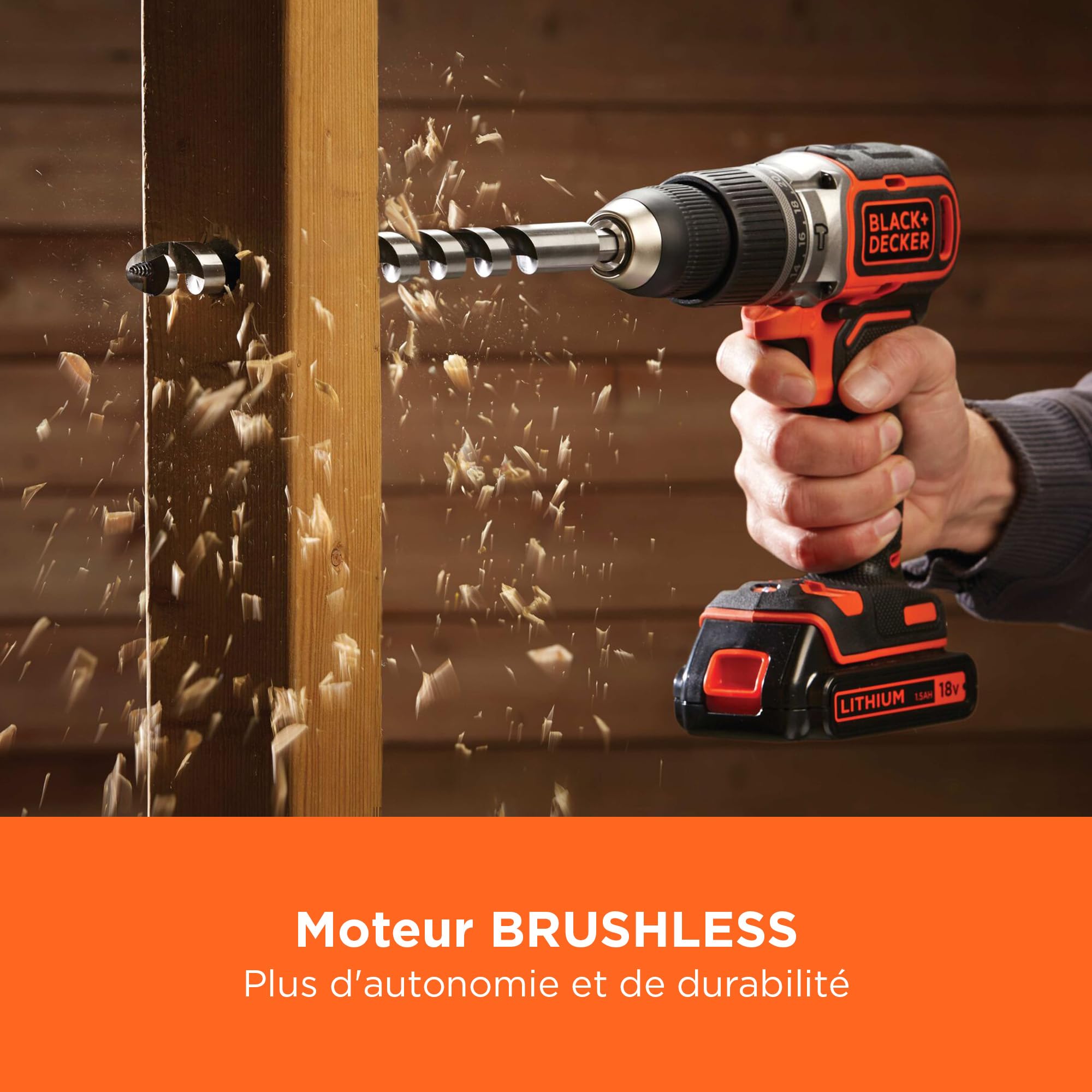 BLACK+DECKER Marteau perforateur sans fil 18V sans balais à 2 vitesses, 28,000 BPM, 52Nm de couple, livré avec 2 batteries de 1.5Ah, chargeur et Kitbox, BL188KB-QW