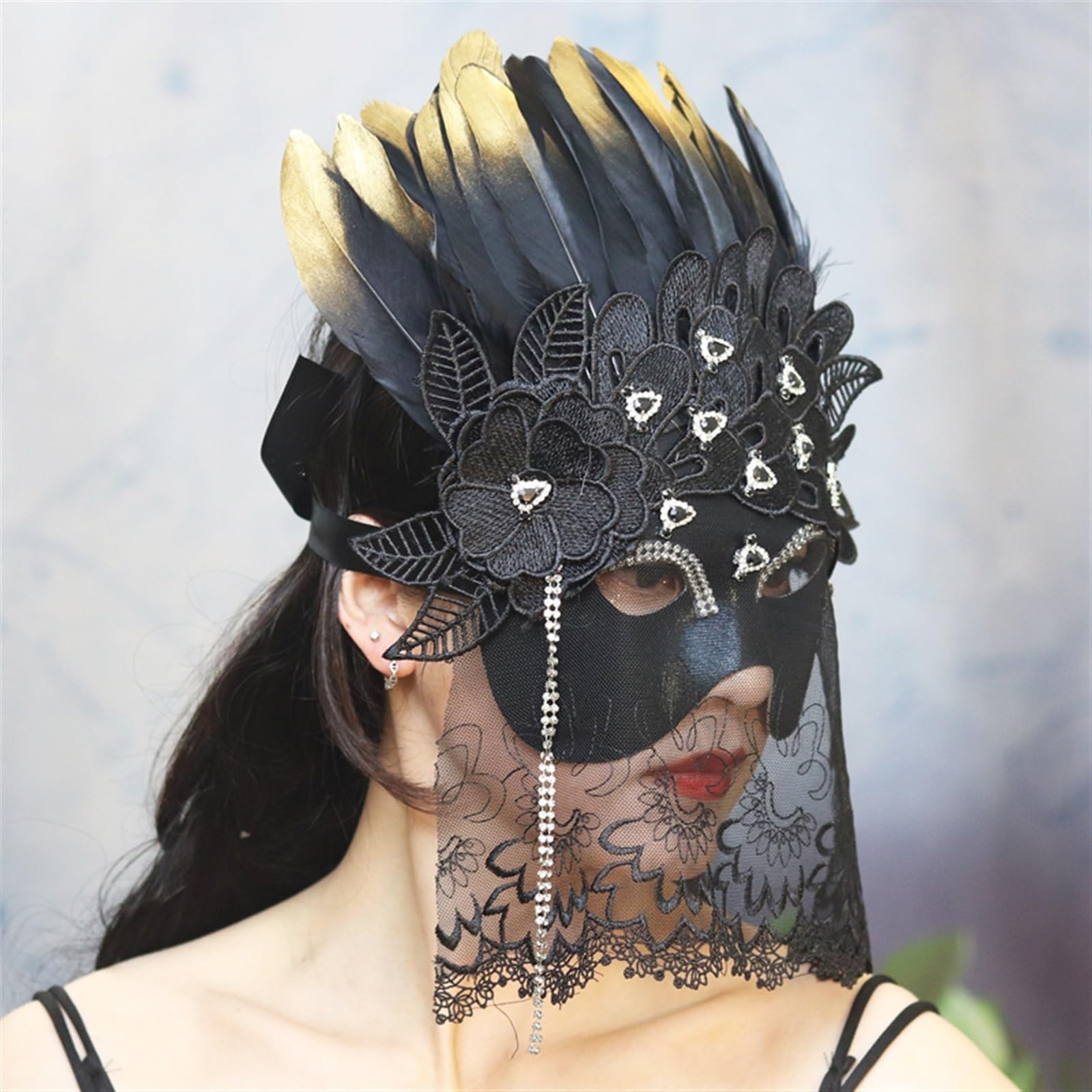 SAVOMA Dziewczęca maska cosplay makijaż impreza pióro koronka maska na całą twarz maska maska Halloween