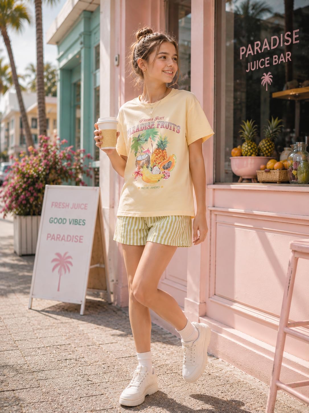 Teen Girls Clothes 2 Piece Graphic T Shirt & Striped Shorts Outfit Set Summer Back to School Clothes Size 7-14
