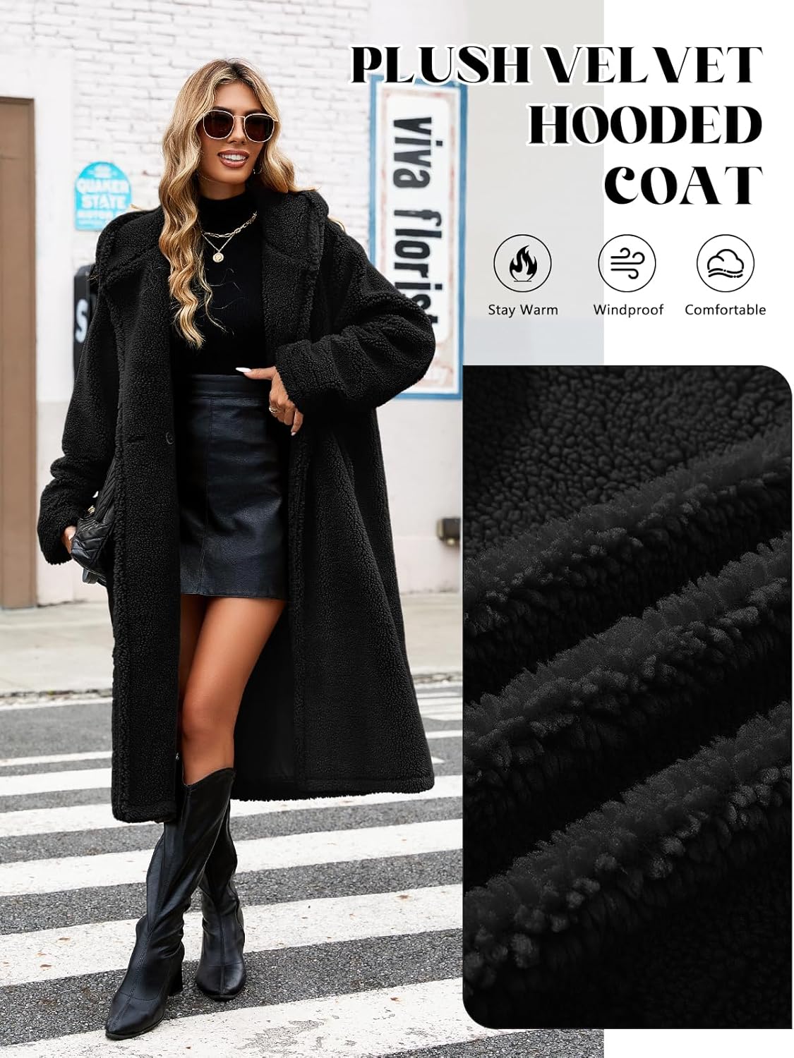 Women's Fuzzy Fleece Hooded Coat Winter Oversize Long Cardigan Jacket Warm Faux Fur Outwear with Pockets - Image 3