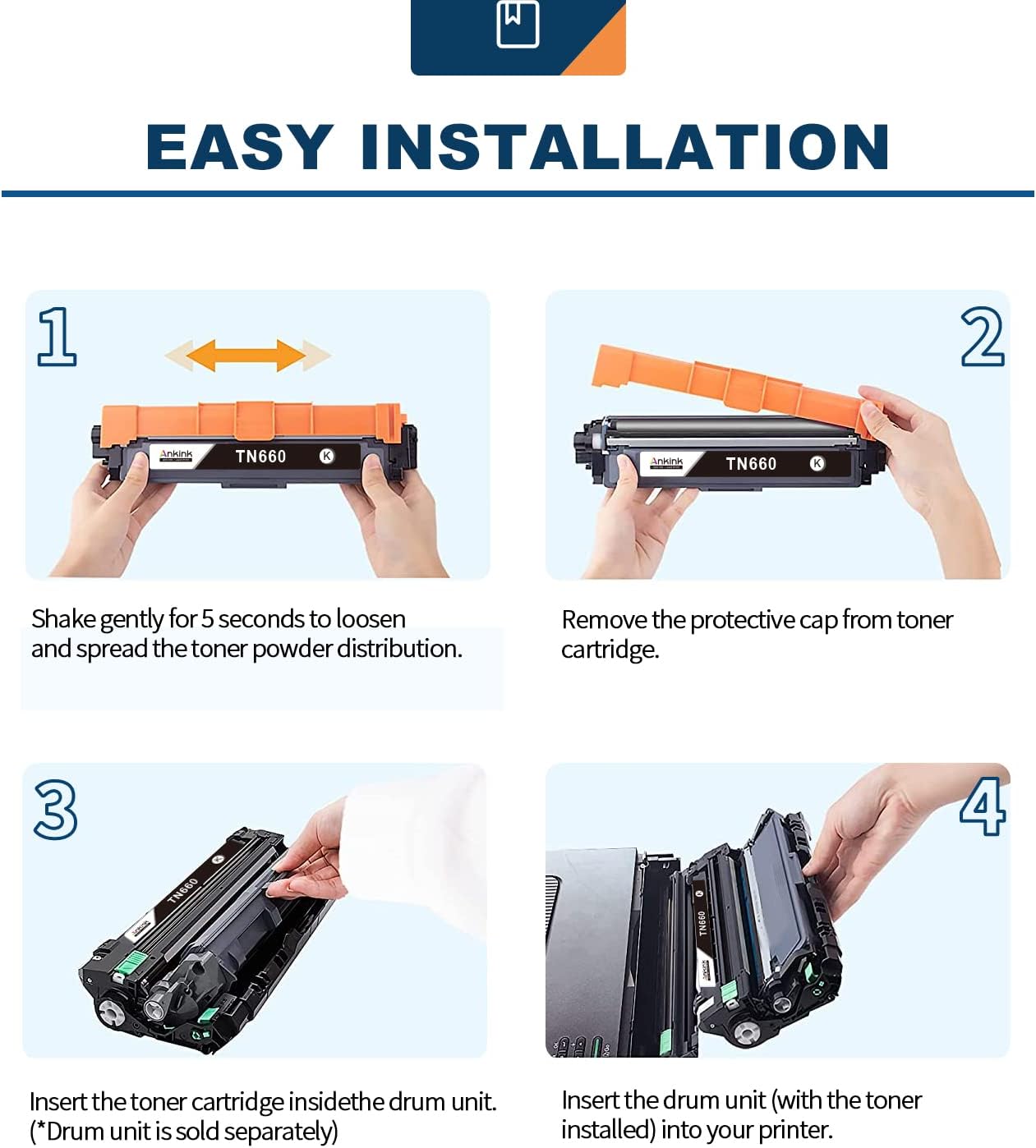 Ankink Compatible Toner Cartridge Replacement for Brother TN660 TN630 (Black,4 Pack) TN-660 630 to Use with MFC-L2700DW L2720DW L2740DW HL-L2300D L2320D L2360DW L2380DW DCP-L2540DW Printer