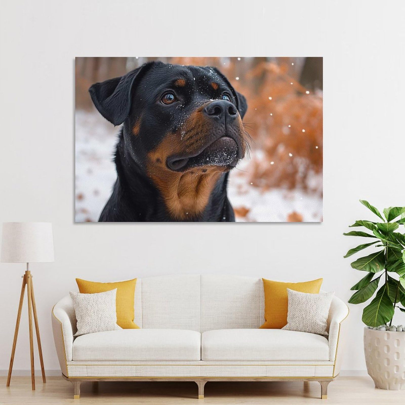 Junmoney Rottweiler in Winter Wall Picture Print 20x30inch(50x75cm), for Bedroom Decor, Cosy Corners Or Studios, Home Artwork with A Soft Interior Feel