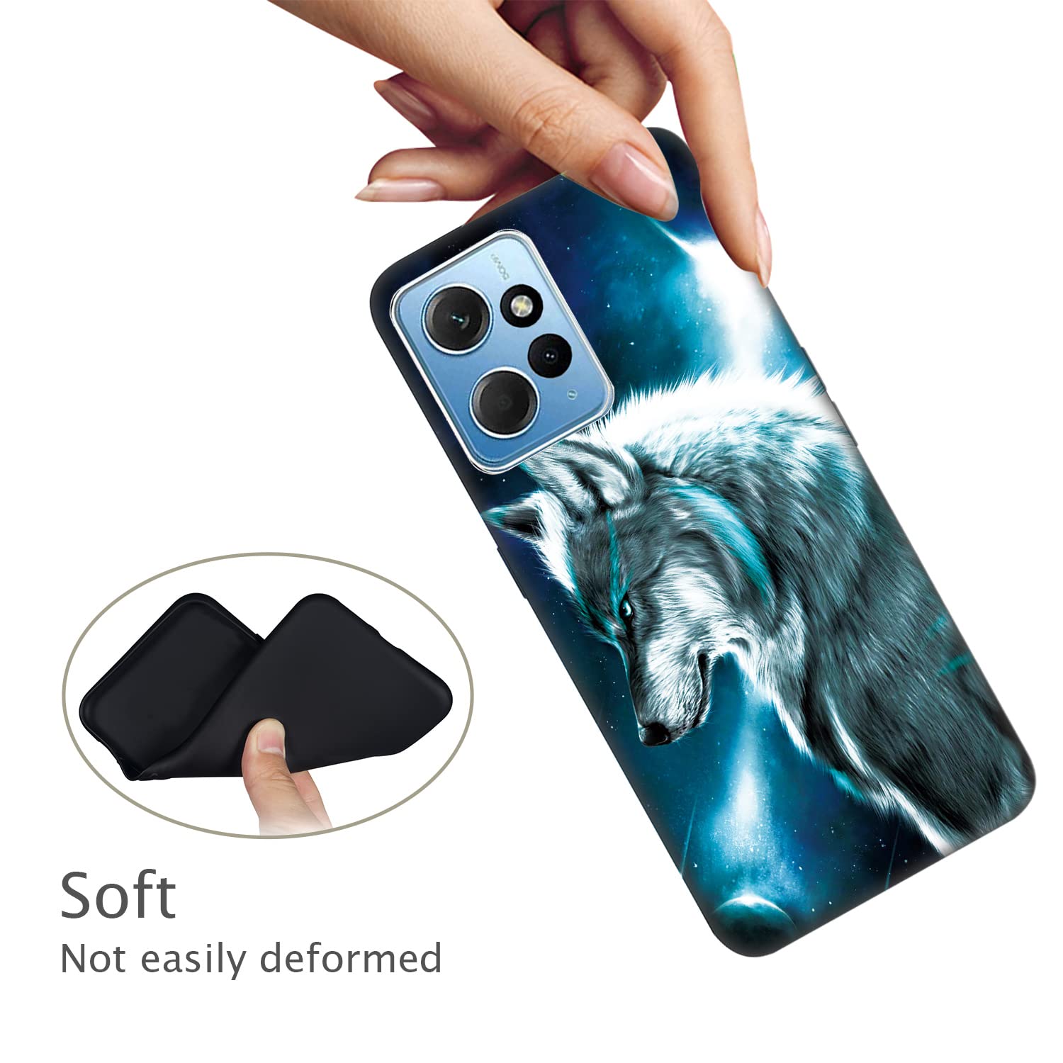 DiaryTown 2 Pezzi Cover per Xiaomi Redmi Note 12 4G Custodia, Nero TPU Silicone Morbida Gomma Ultra Sottile Back Case con Bello Disegno Motivi Antiurto Protettivo Cover per Redmi Note 12 4G