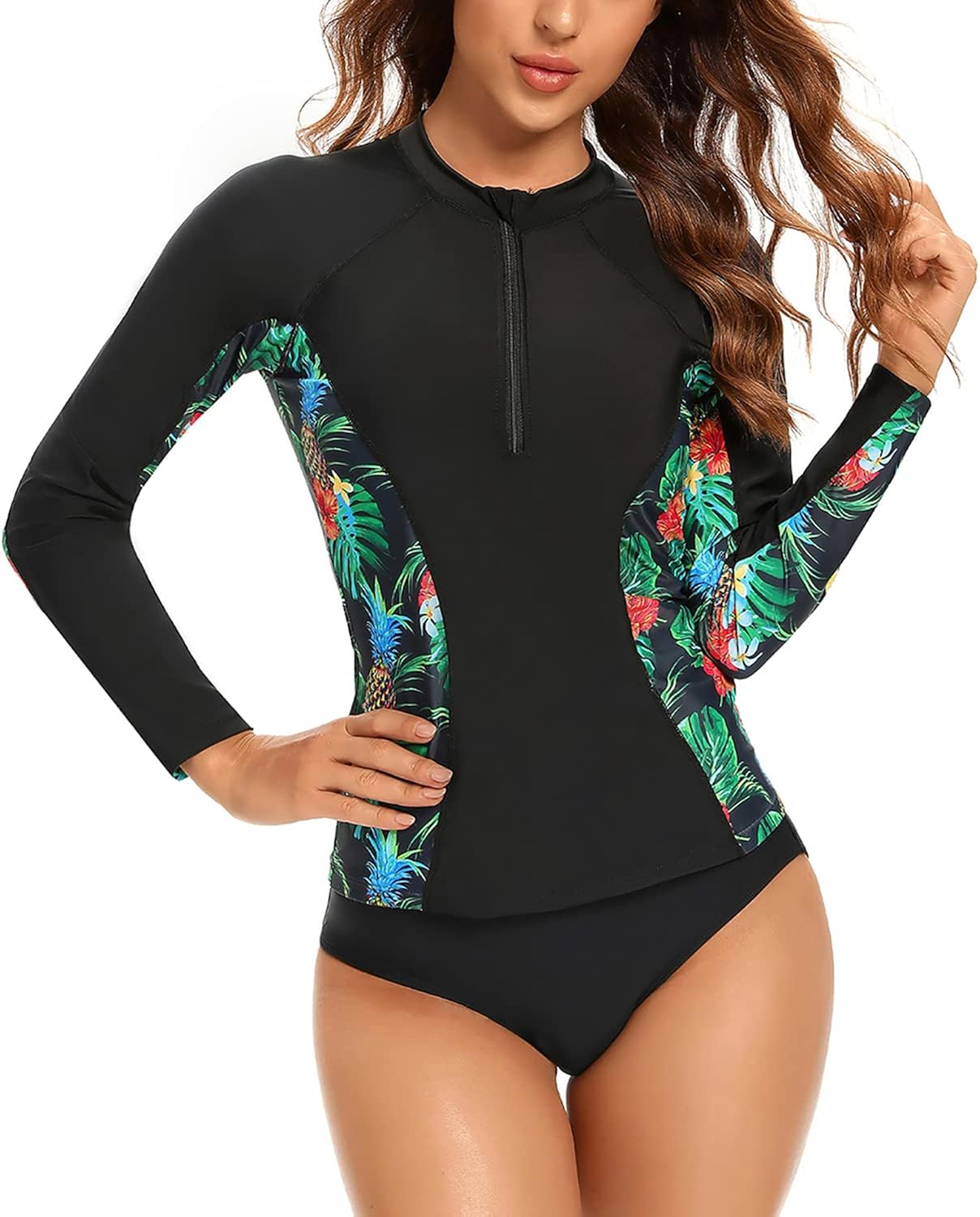 La SophiaLA Women Rash Guard Long Sleeve Zipper Bathing Suit with Built