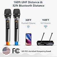 Vista 2 de Micrófono inalámbrico Bietrun con eco/agudos/graves, rango UHF de 160 pies, sistema de micrófono dinámico de mano inalámbrico doble UHF para karaoke