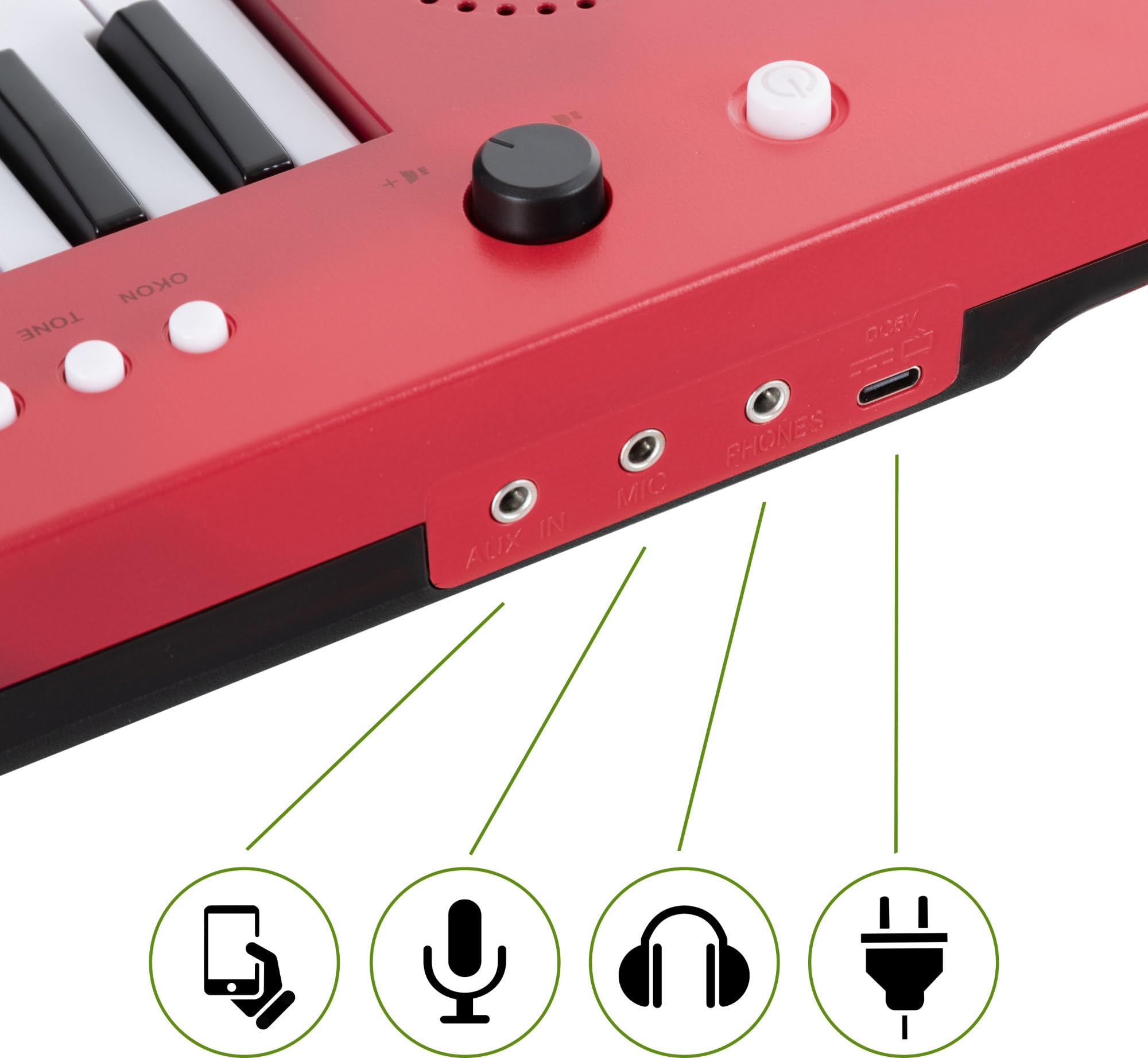 McGrey KT-3712 Kinderkeyboard - 37 Tasten - Keytar inklusive Tragegurt und Mikrofon - Betrieb über Akku und USB-Netzteil möglich - 4 Klangfarben, 4 Begleitrhythmen und 10 Demosongs - Rot