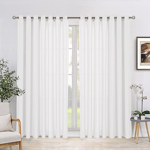 BGment Cortinas de lino sintético natural para dormitorio, cortinas semitransparentes de lino grueso con ojales, filtrantes de luz, cortinas de