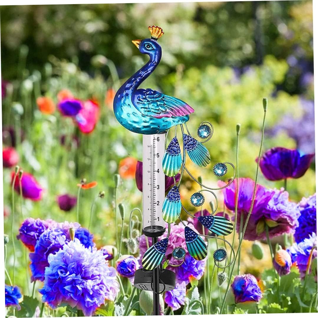 Rain Gauge Light Solar Powered Metal Peacock Garden Stakes Waterproof Yard Decorations,Garden Ornaments Outdoor,Outdoor Garden Decoration