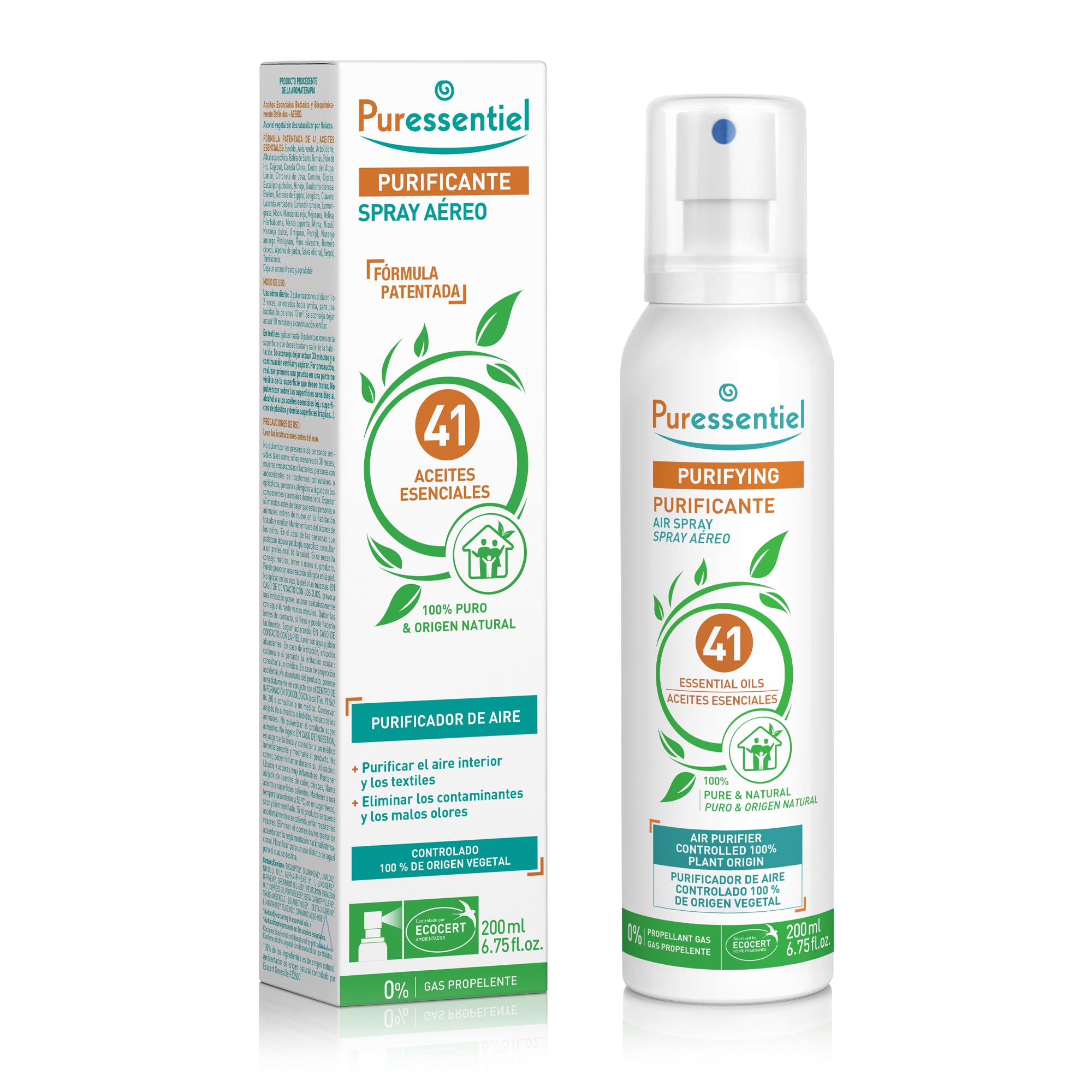 Puressentiel - Purificante - Spray Aereo Purificante con 41 Aceites Esenciales - 100% puros y naturales - Respire un aire purificado - Elimina contaminantes y malos olores - 200 ml