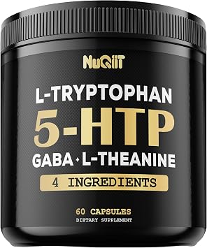 NUQIIT 5 HTP 200mg GABA 500mg L-Theanine 200mg L-Tryptophan 100mg Supplement - Support Brain, Circulation Health, Concentration & Rest Well - 60 Capsules for 1 Month - 4in1 Premium Blend