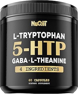 5 HTP 200mg GABA 500mg L-Theanine 200mg L-Tryptophan 100mg Supplement - Support Brain, Circulation Health, Concentration & Rest Well - 60 Capsules for 1 Month - 4in1 Premium Blend