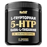 5 HTP 200mg GABA 500mg L-Theanine 200mg L-Tryptophan 100mg Supplement - Support Brain, Circulation Health, Concentration & Rest Well - 60 Capsules for 1 Month - 4in1 Premium Blend
