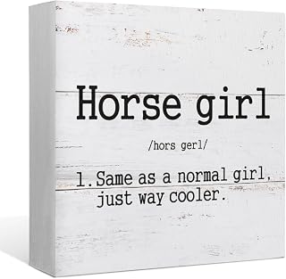 EIONEY Horse Girl Definition Rustic Wood Box Sign - 5x5 Desk Shelf Decor for Girls Room, Dorm, Farmhouse, Gifts for Horse Lovers & Riders