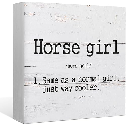 Horse Girl Definition Wood Box Sign Desk Decor,Rustic Wooden Block Sign Decorations for Home Girls Room College Dorm Farm Wall Tabletop Shelf Decor,Gifts for Horse Lovers,Horse Rider Gifts for Girls