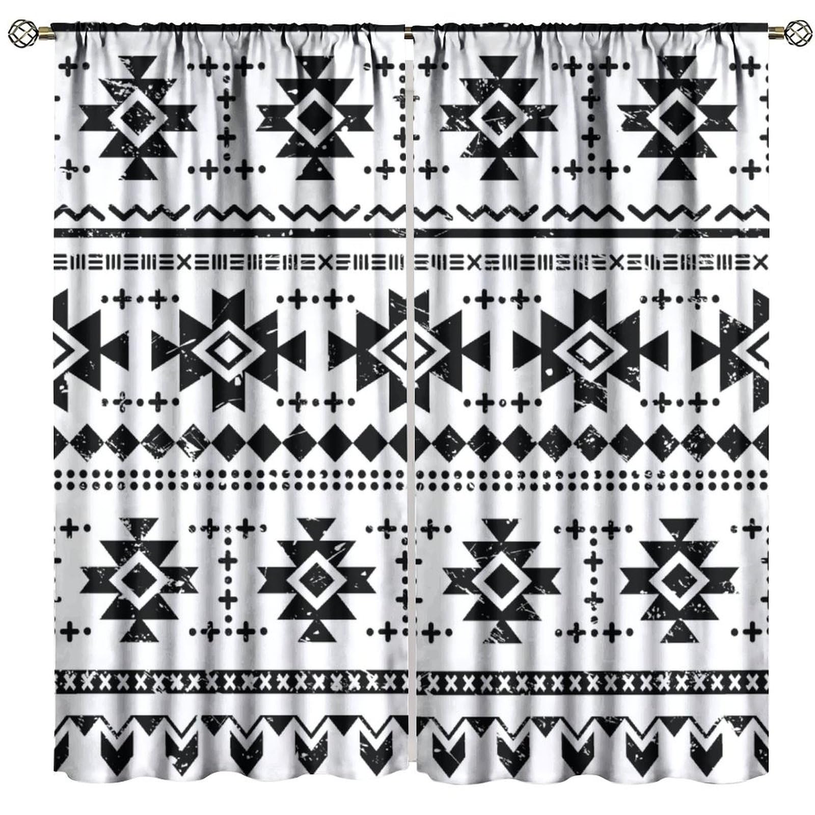 Southwestern Blackout Curtains Vintage Black White Rustic Style Aztec Western Tribal Navajo Native Art Print for Bedroom Living Room Decor Rod Pocket