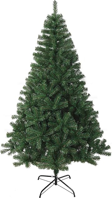 Keplin 7ft Green Artificial Christmas Tree | Lush Pine Effect PVC Xmas Tree With Sturdy Metal Stand | Thick & Bushy Quality Fibre Branches For a Realistic Natural Xmas Tree Look (2.1m)