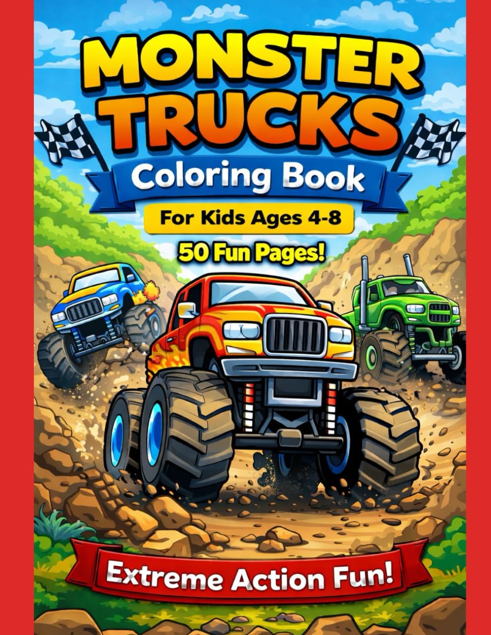 Monster Truck Madness: Ultimate Coloring Adventure for Kids Ages 4-8: Unleash the Fun with 50 Extreme Monster Truck Designs