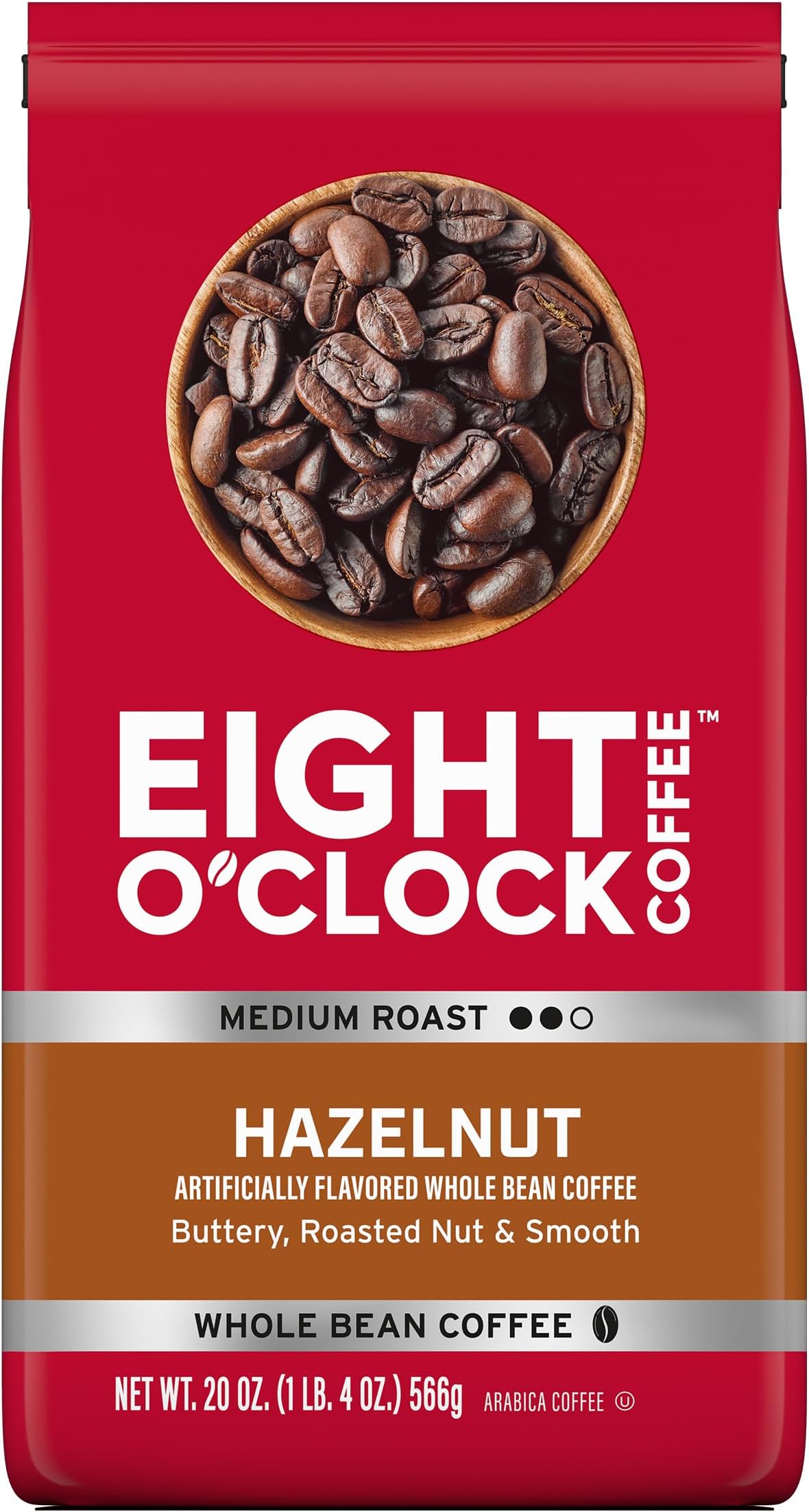 Hazelnut Whole Bean Coffee, Medium Roast, 20 Ounce (Pack of 1) - Buttery, Smooth & Nutty