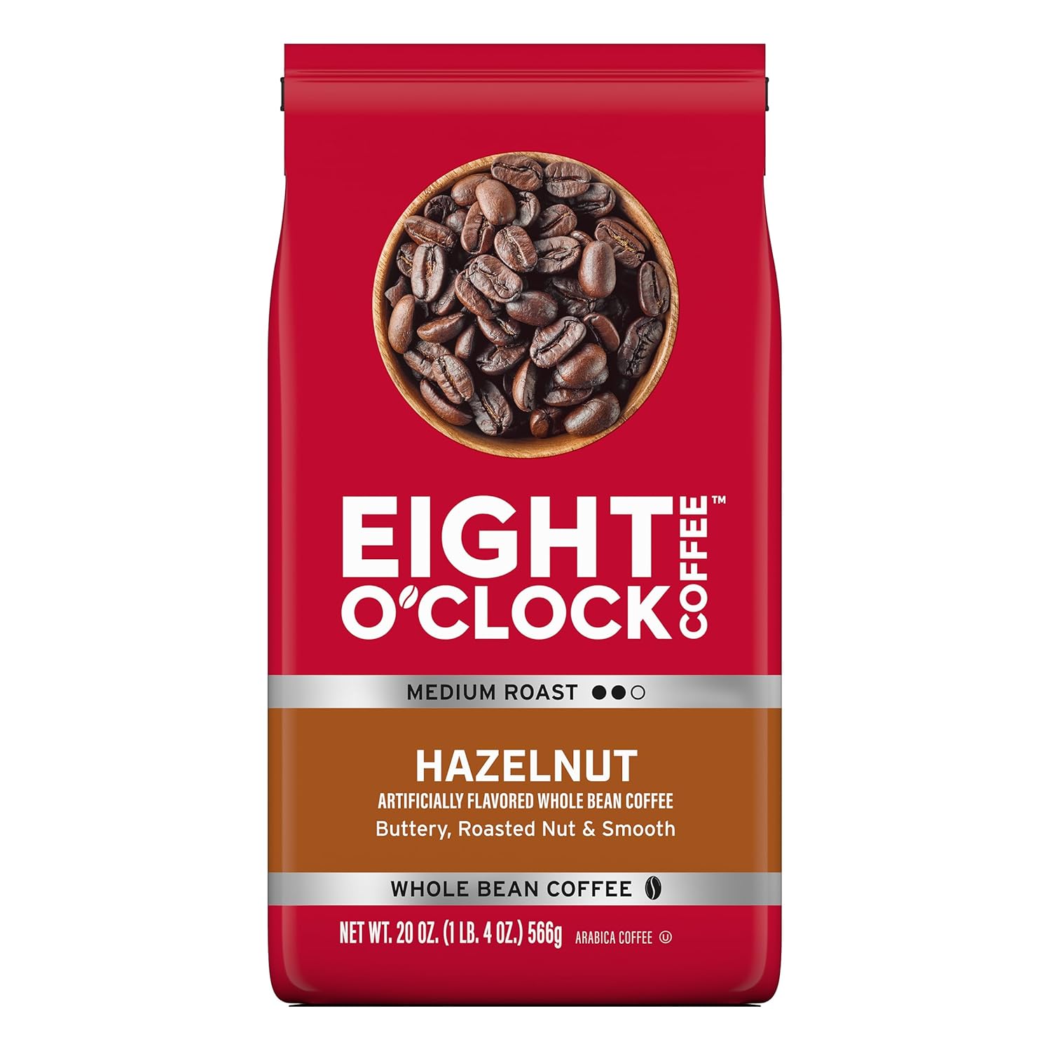 Eight O'Clock Coffee Hazelnut Whole Bean Coffee, Medium Roast, 20 Ounce (Pack of 1) - Buttery, Smooth & Nutty