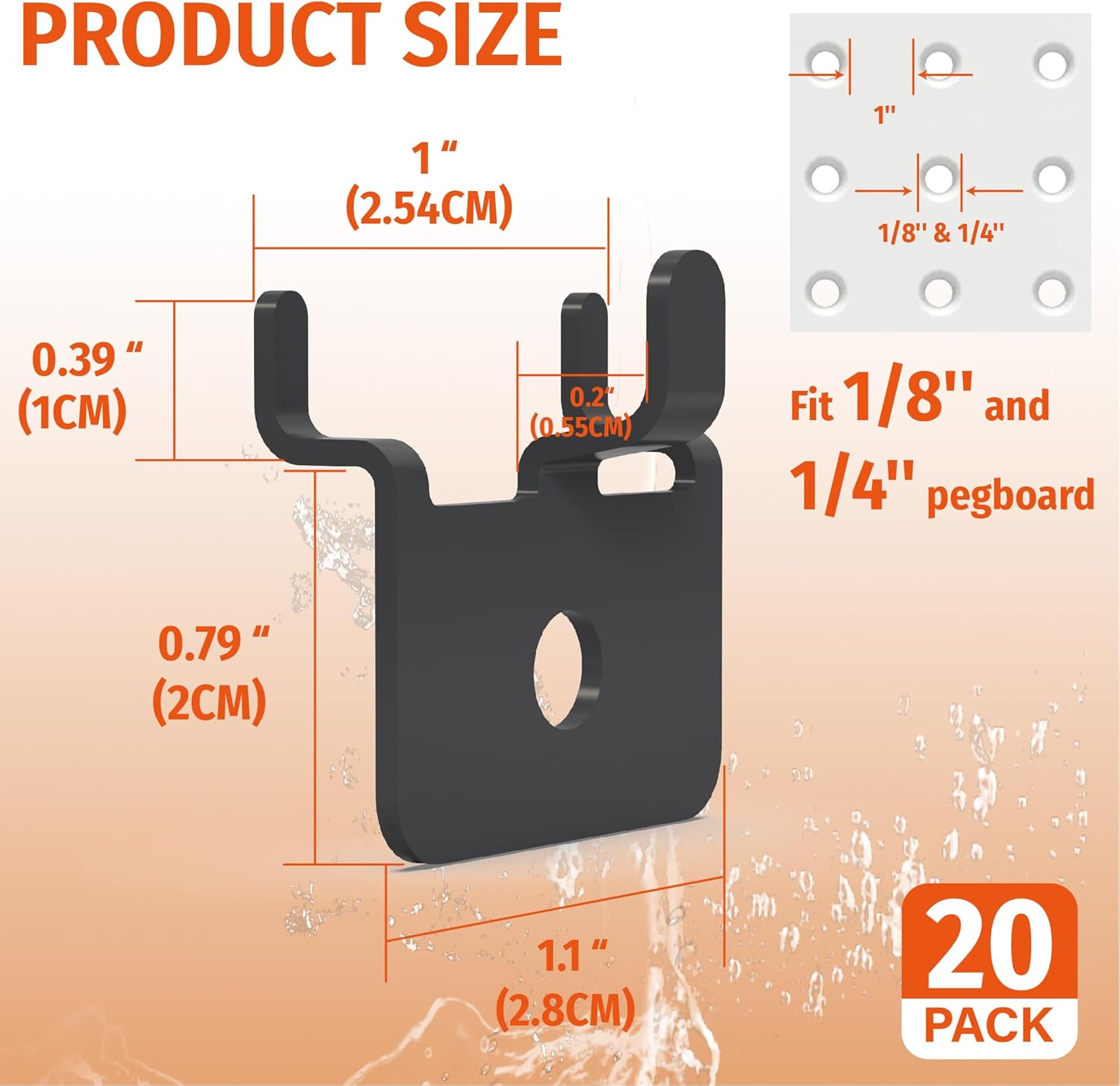 HUHOLE 20 Pack Pegboard Picture Hangers Black Powder Coated Metal U-Shape Display Hooks Fits 1/8 and 1/4 Inch Pegboards Small Peg Board Hooks for Hanging Pictures Arts and Crafts