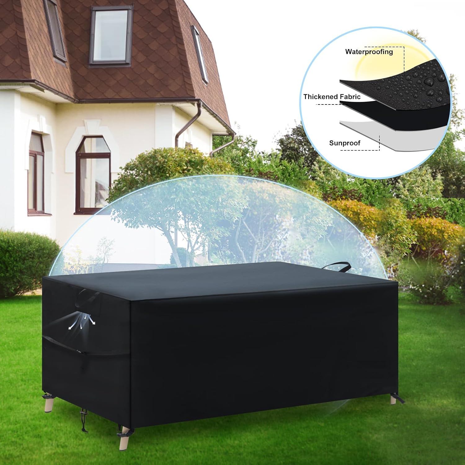 Nuo desire Garden Furniture Cover With Air Vent, 300x250x100cm Rattan Garden Furniture Covers Rectangular Rip Proof 420D Anti UV Oxford Fabric Large Patio Outside Rattan Sofa... - Image 5