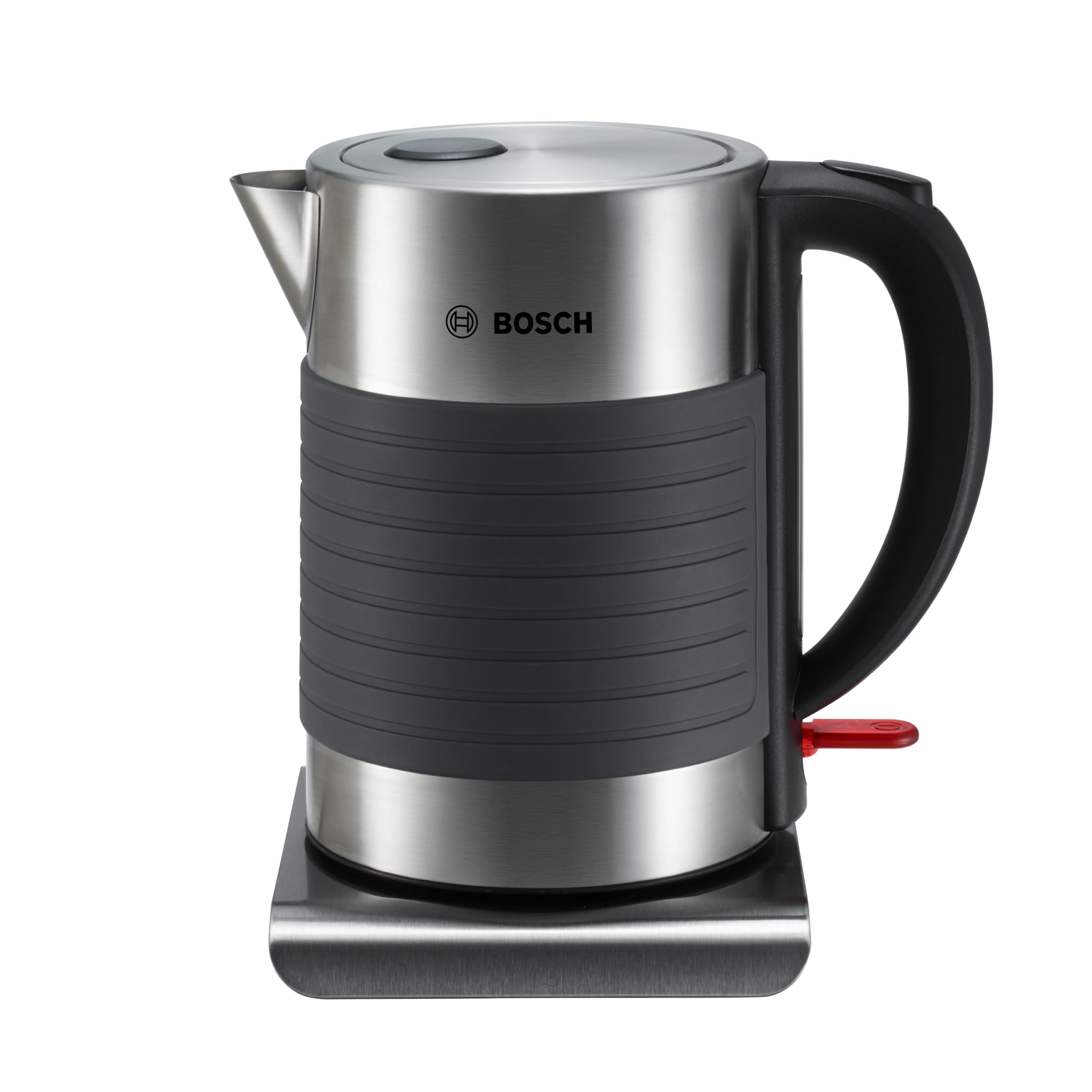 Bosch Silicone TWK7S03GB Electric Cordless Kettle with 1.7L Capacity and Fast Boil, Removable Limescale Filter, Stainless Steel/Black