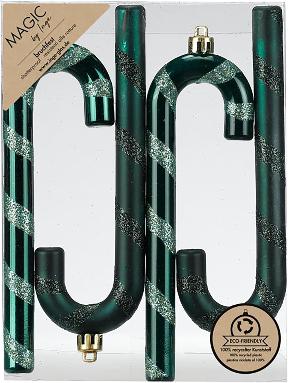 Inge-glas Christmas Tree Decorations Candy Canes 14 cm Plastic Set of 4 - Shatterproof & with Glitter - Christmas Tree Baubles for Christmas Tree - Christmas Tree Baubles & Christmas Tree Decorations