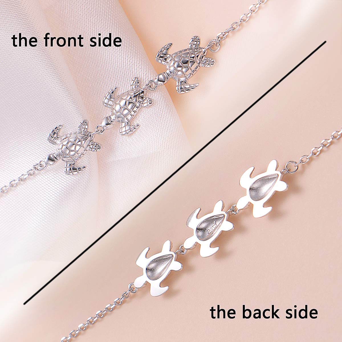 (Salute e longevità) Cavigliera a forma di cuore per donne e ragazze adolescenti in argento Sterling regolabile con tartaruga piede mare/rana animale cavigliera gioielli 22,5 cm miglior regalo di compleanno