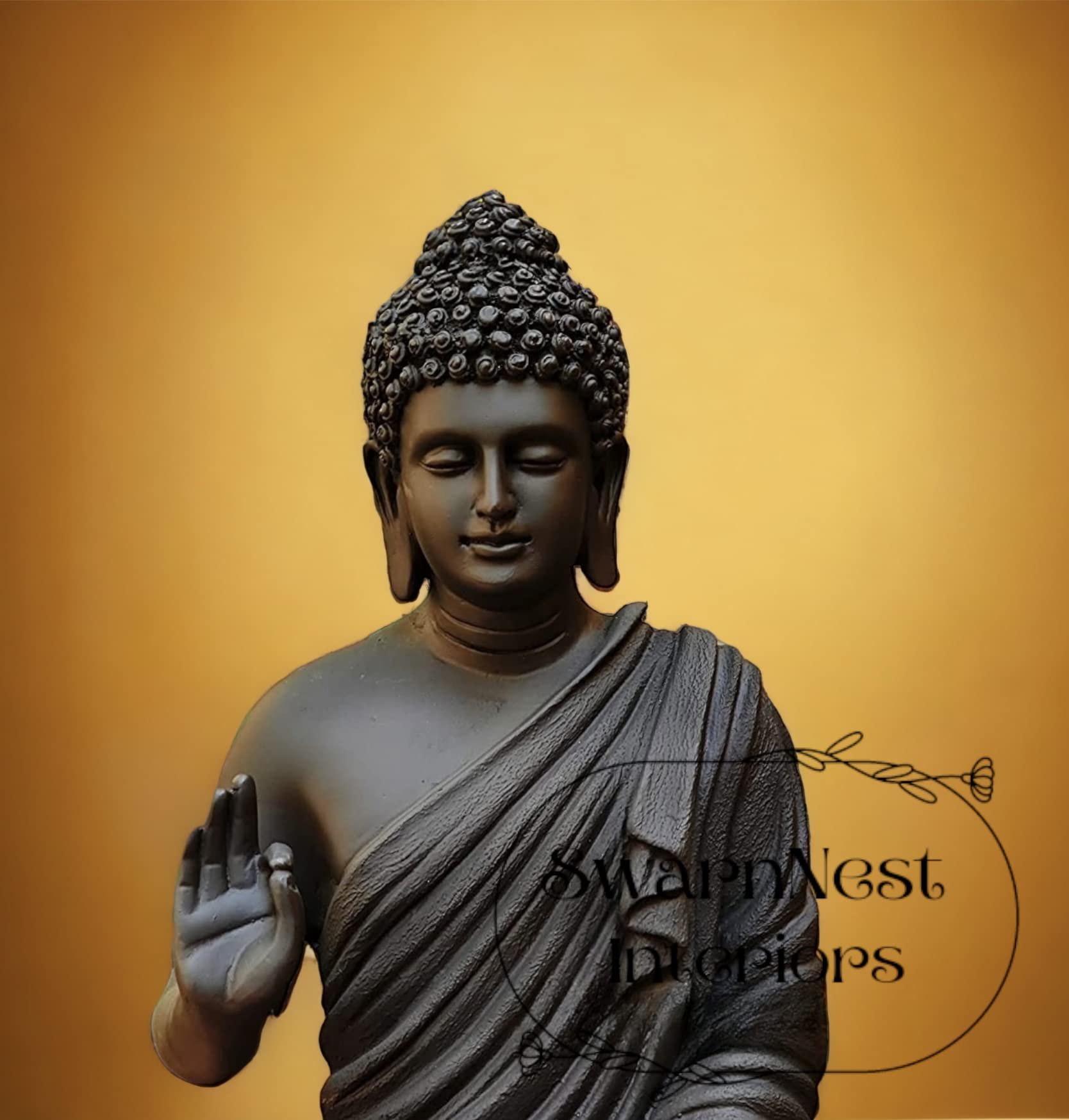 Beautiful Sitting Buddha Idol Statue For Home & Garden Living Room | Healing Spirit Blessing Buddha Statue - 15 Inch Size (Full Glossy -Premium Product) (Article 13), Brown