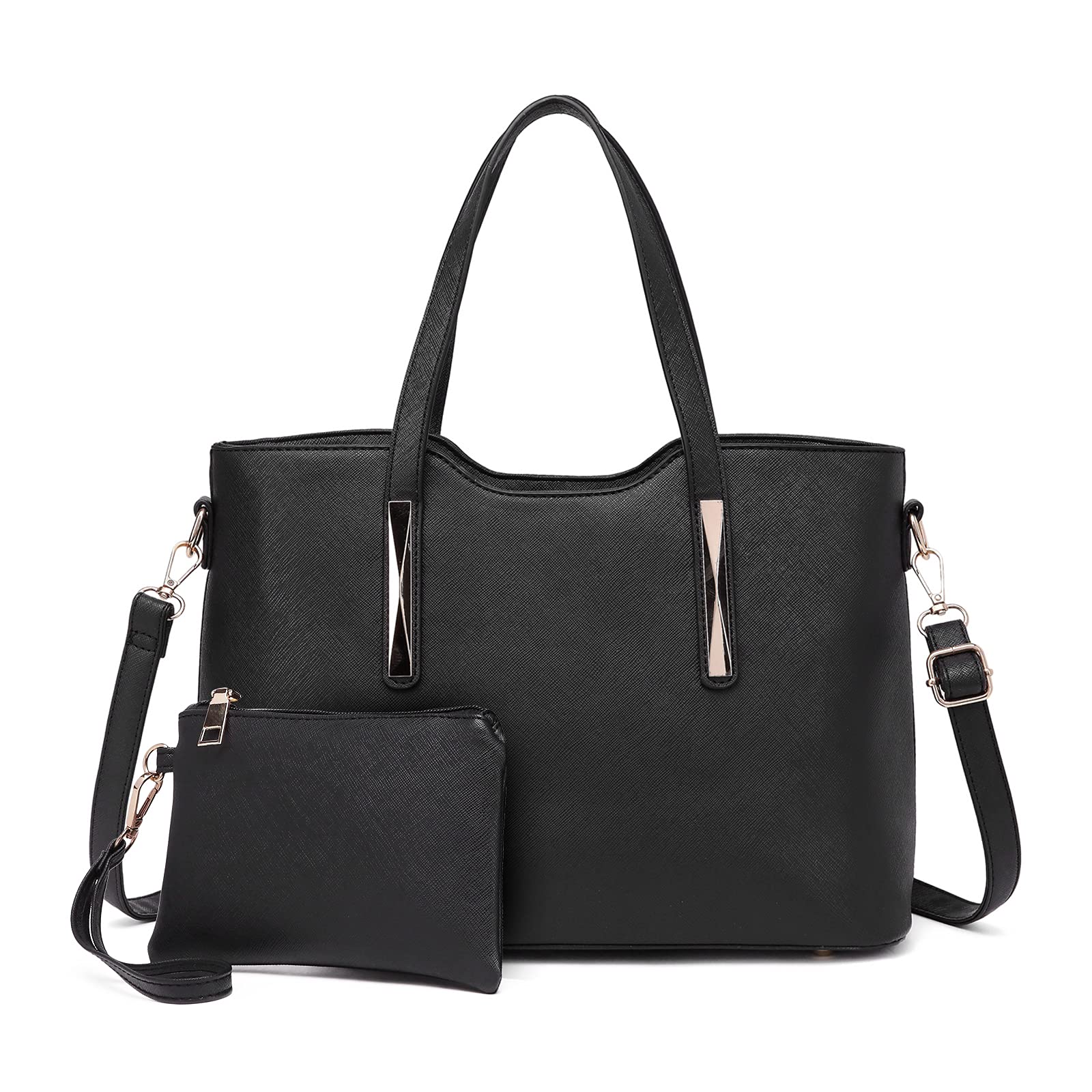 Miss Lulu Tote bag for Women PU Leather Handbags Set Ladies Top Handle Bag Shoulder Bag Large Capacity (Black)