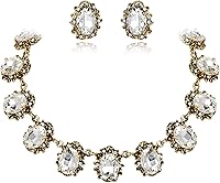 BriLove Victorian Crystal Floral Cameo Necklace & Pierced Earrings Set - Statement Jewelry for Women Party Prom Wedding