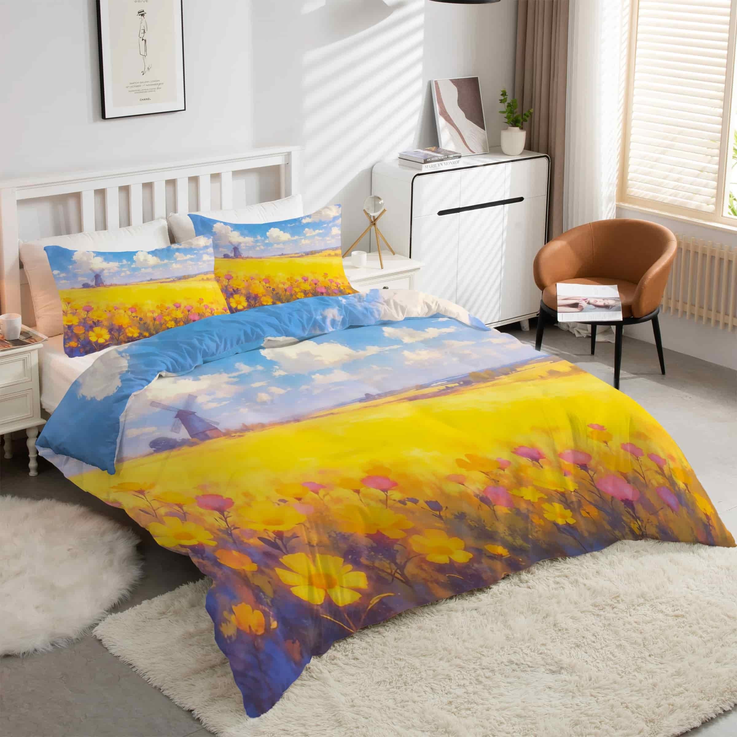 Housse couette 90x190 moulin à vent anti-plis lit propre avec zip