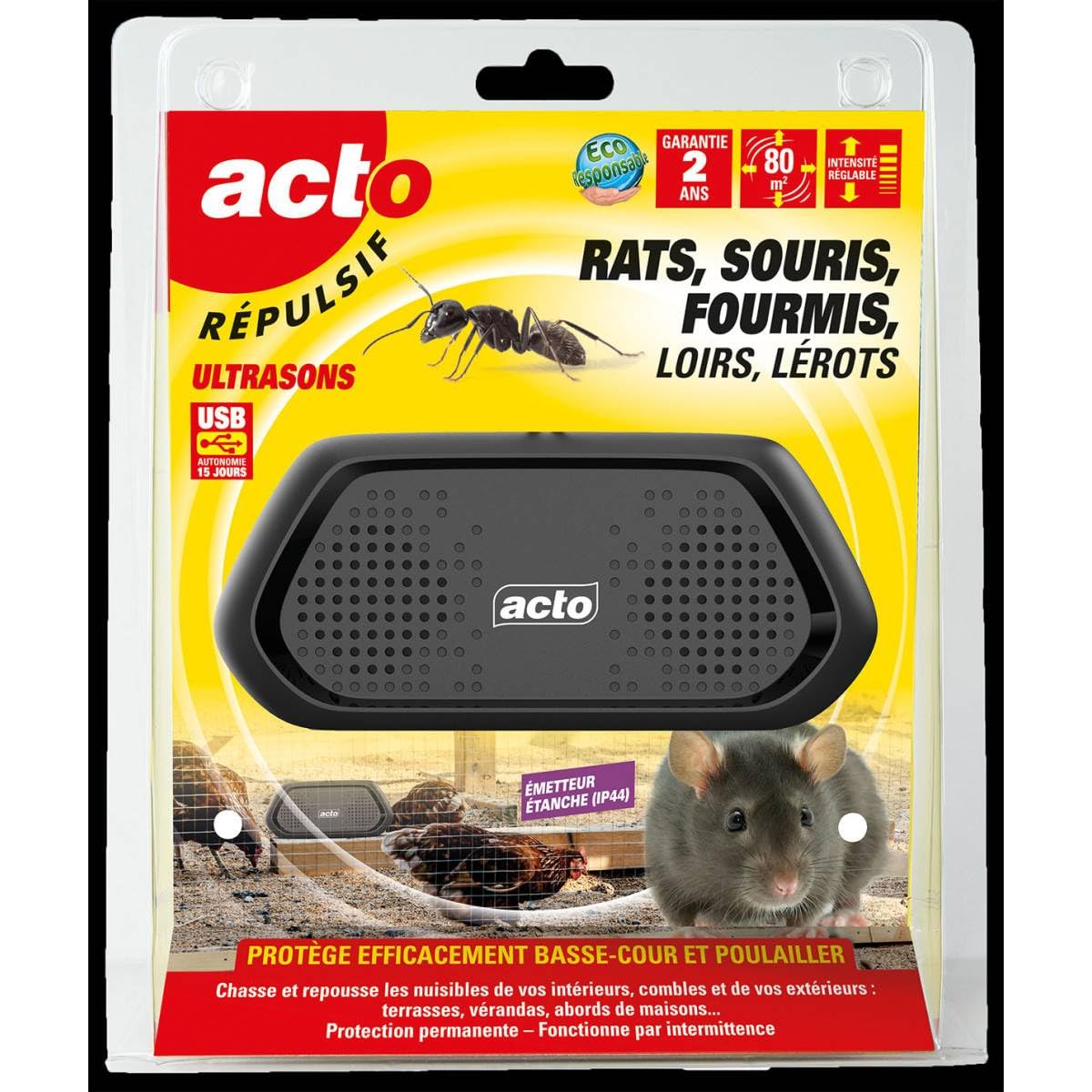 Acto répulsif ultrasons rats souris fourmis loirs lérots