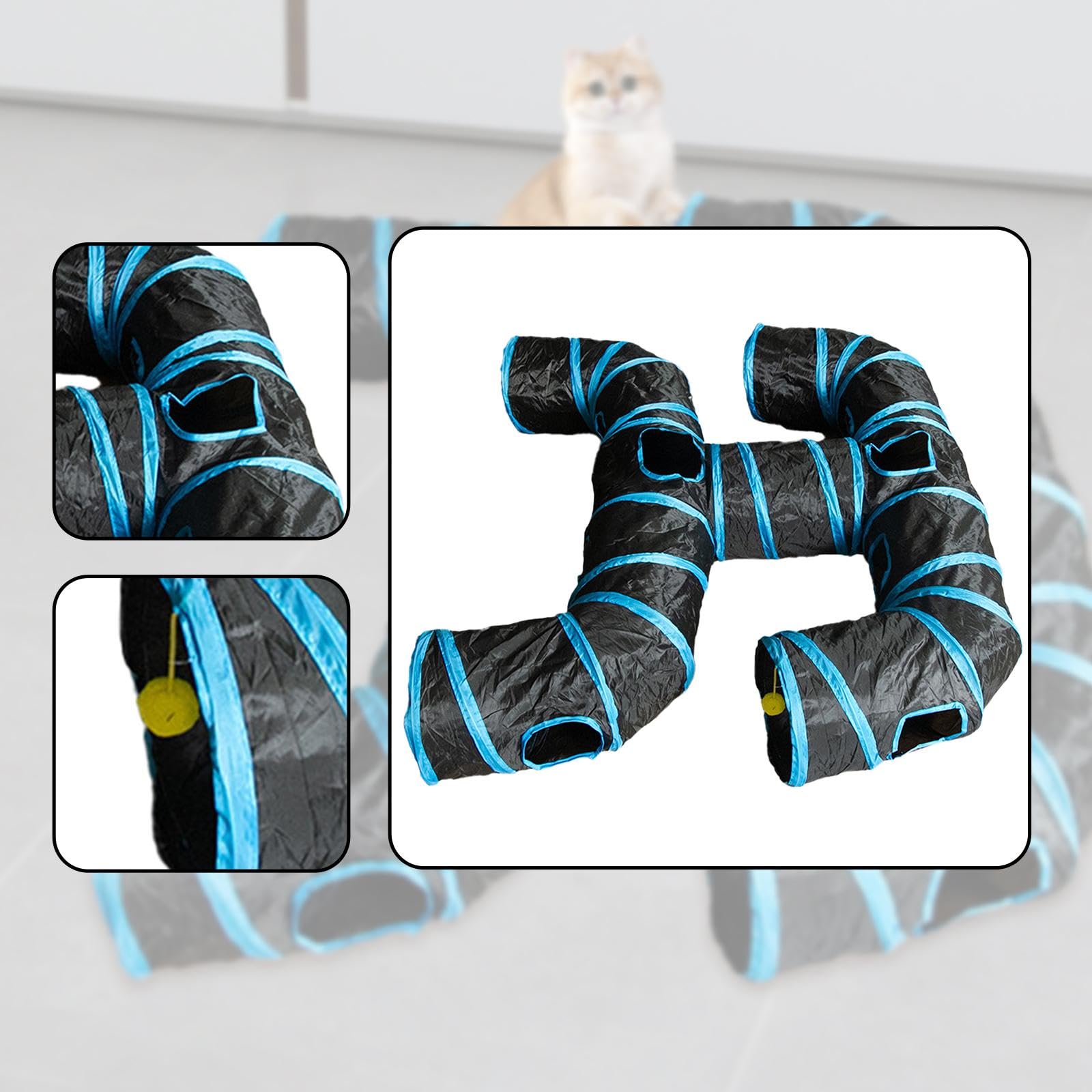 Tunnel pour Chat Pliable, pour Animaux de Compagnie, Tube de Jeu, Multifonctionnel, Léger, Cachette D'entraînement, Jeu de Balle, Espace de Jeu et, Bleu Noir