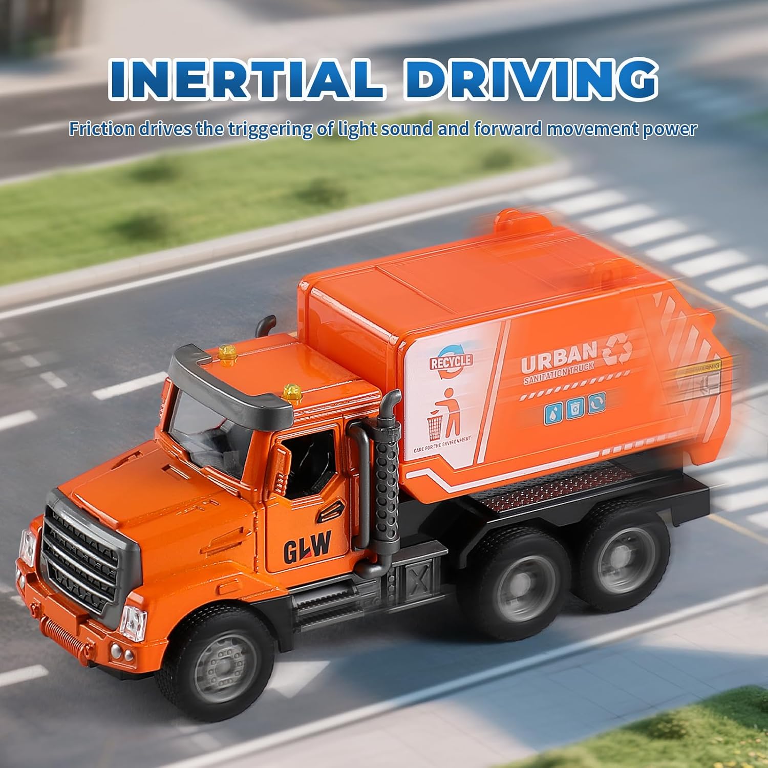 City Work Vehicle Toy Playsets – Friction Powered Alloy Vehicles with Light and Sound, Including Garbage Transfer Truck, Garbage Transport Truck, Sprinkler Vehicle