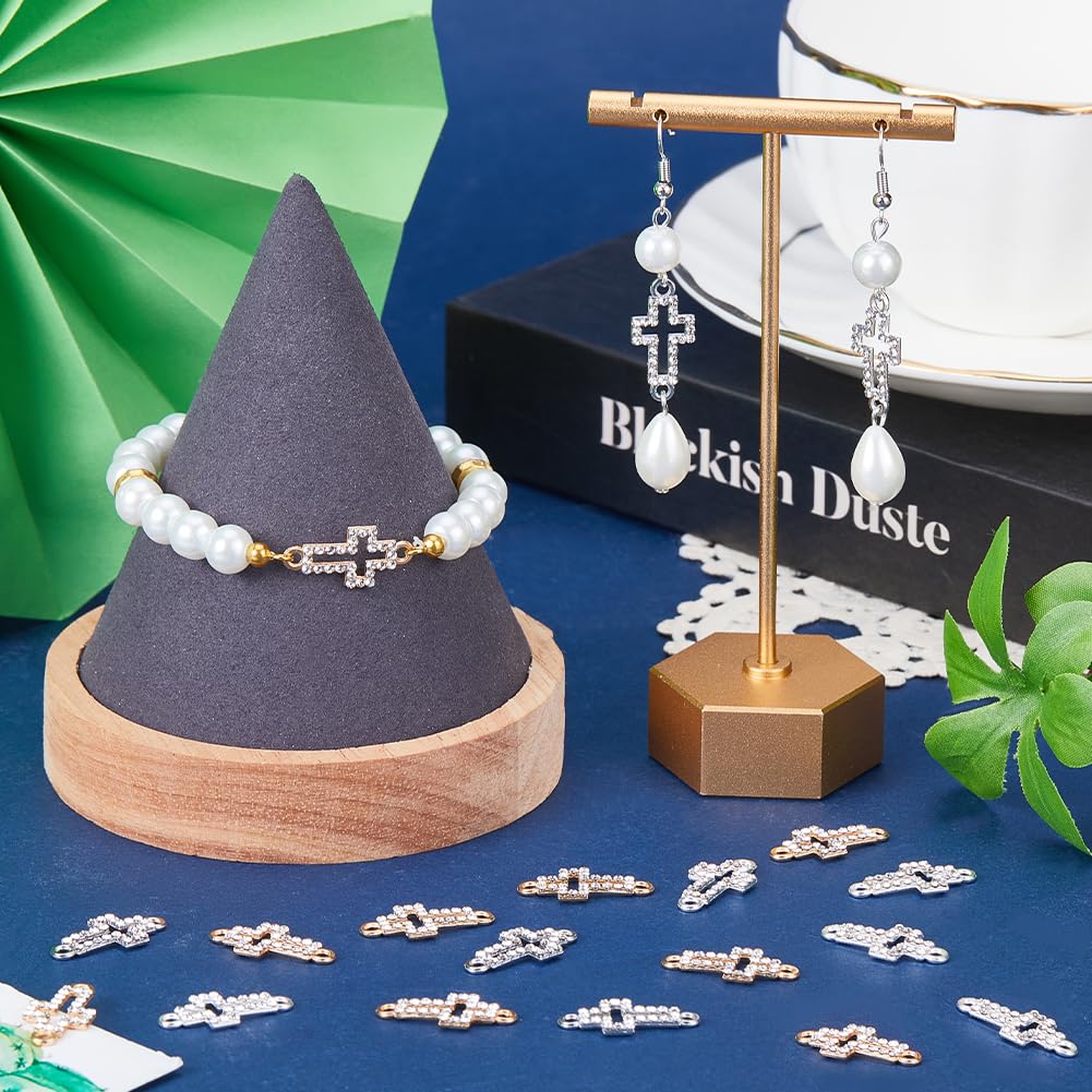 SUNNYCLUE 1 BOX 30PCS Mini Rshinestone Cross Charms Metal Crucifix Connector Hollow Links Rosary Alloy Golden Silver Shiny Small Charm for jewellery Making Charms Earrings Necklace Bracelets Diy Craft - Image 4