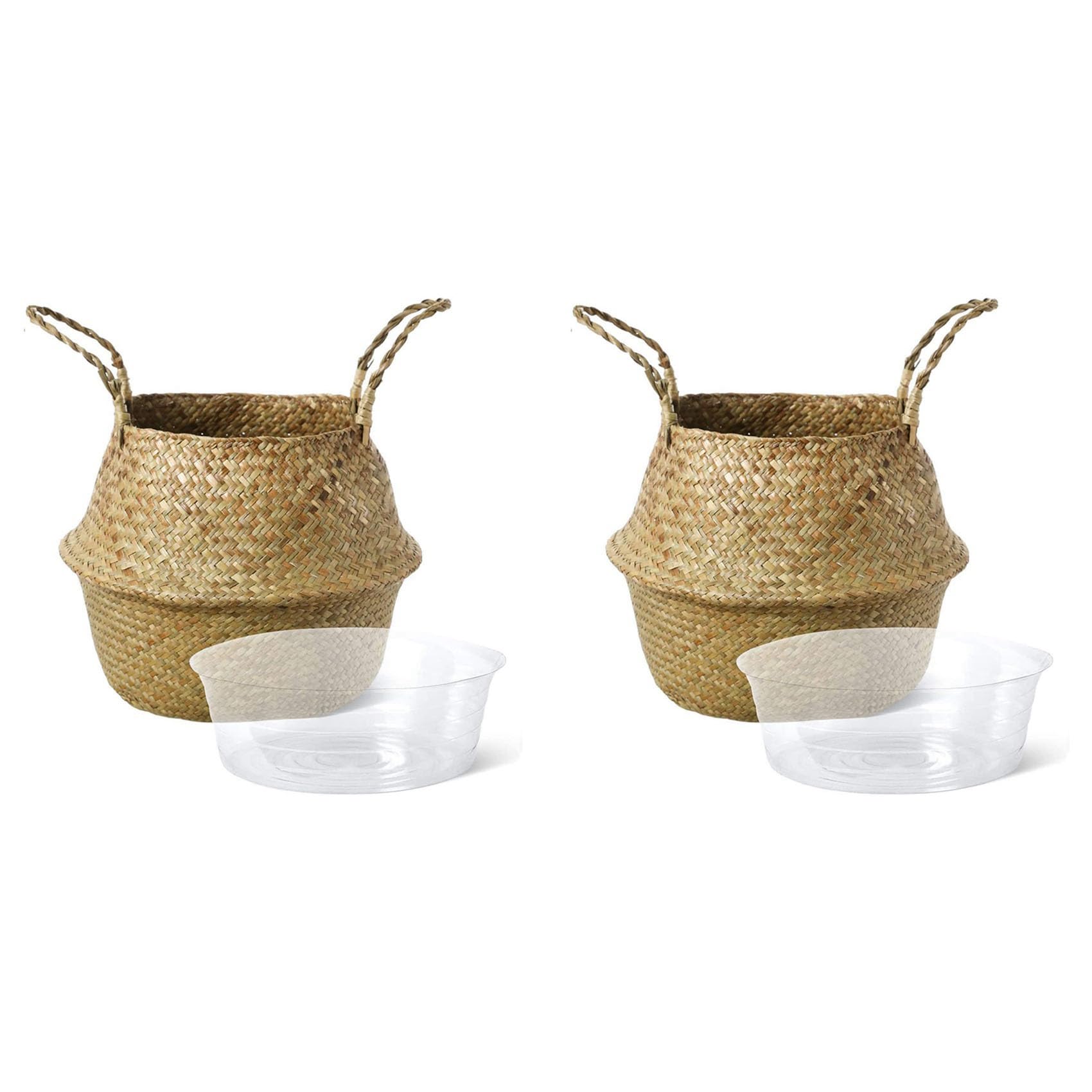 Hndhbfgrt 2X Plant Basket with Liner, Woven Seagrass Belly Baskets,Storage Laundry Picnic Grocery Straw Bag