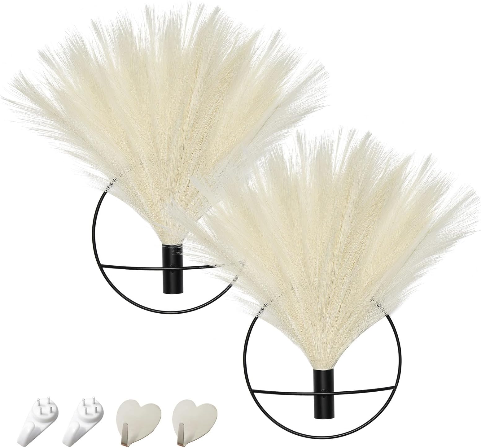 Pretty Jolly Boho Wall Decor - Hanging Artificial Pampas Display for Living Room, Bedroom, Bathroom, Dining Room - Wall-Mounted Metal Art Plant Decor, 2 Pack Black
