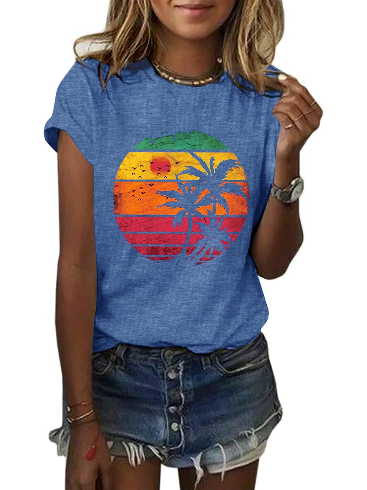 GEMLONGraphic T-Shirts for Women Loose Print Short Sleeve Tops Summer Casual Tees Shirt