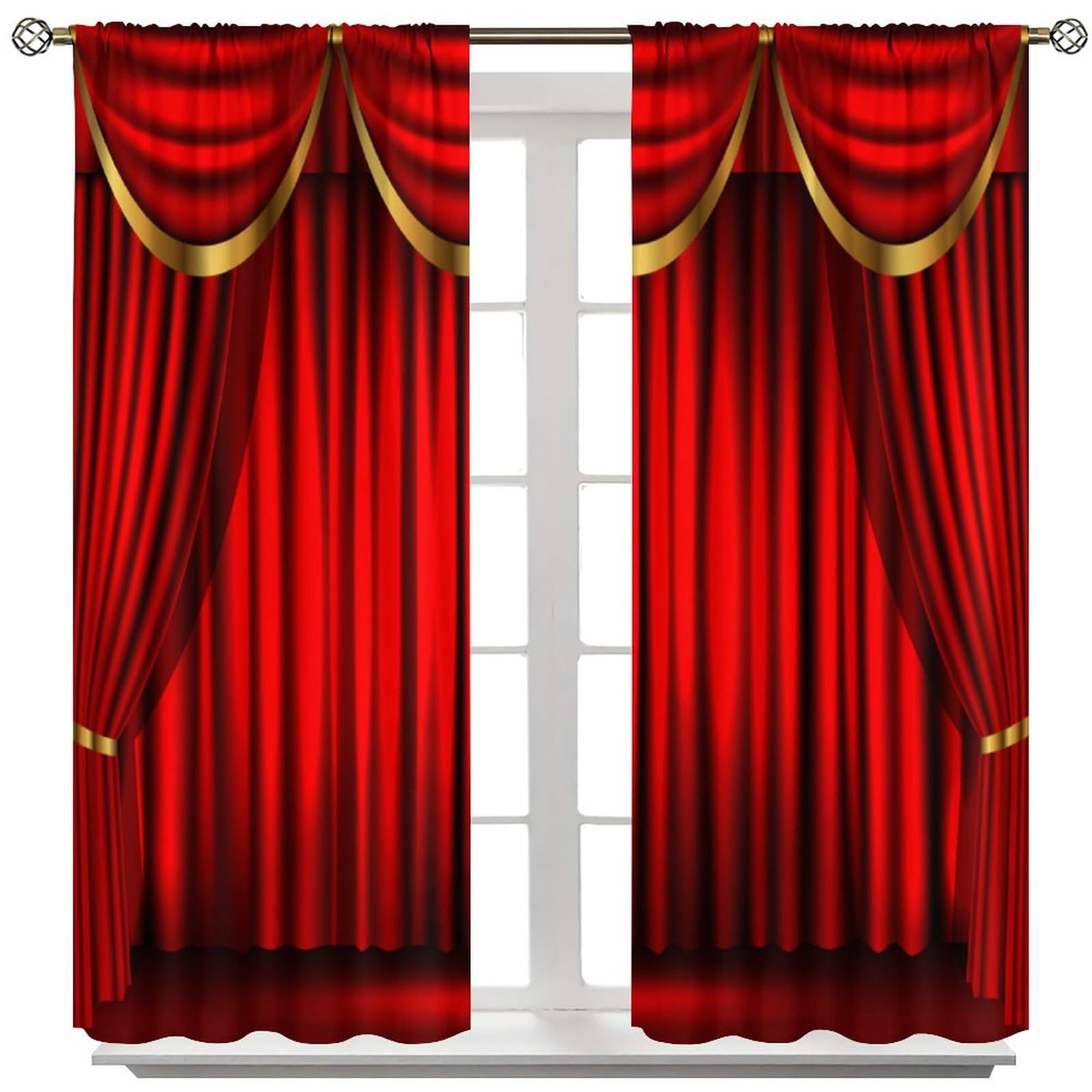 Cortinas rojas para ventana de teatro, espectáculo retro, espectáculo, concierto, película, cortinas para dormitorio, sala de estar, decoración del hogar, 52 x 84 pulgadas